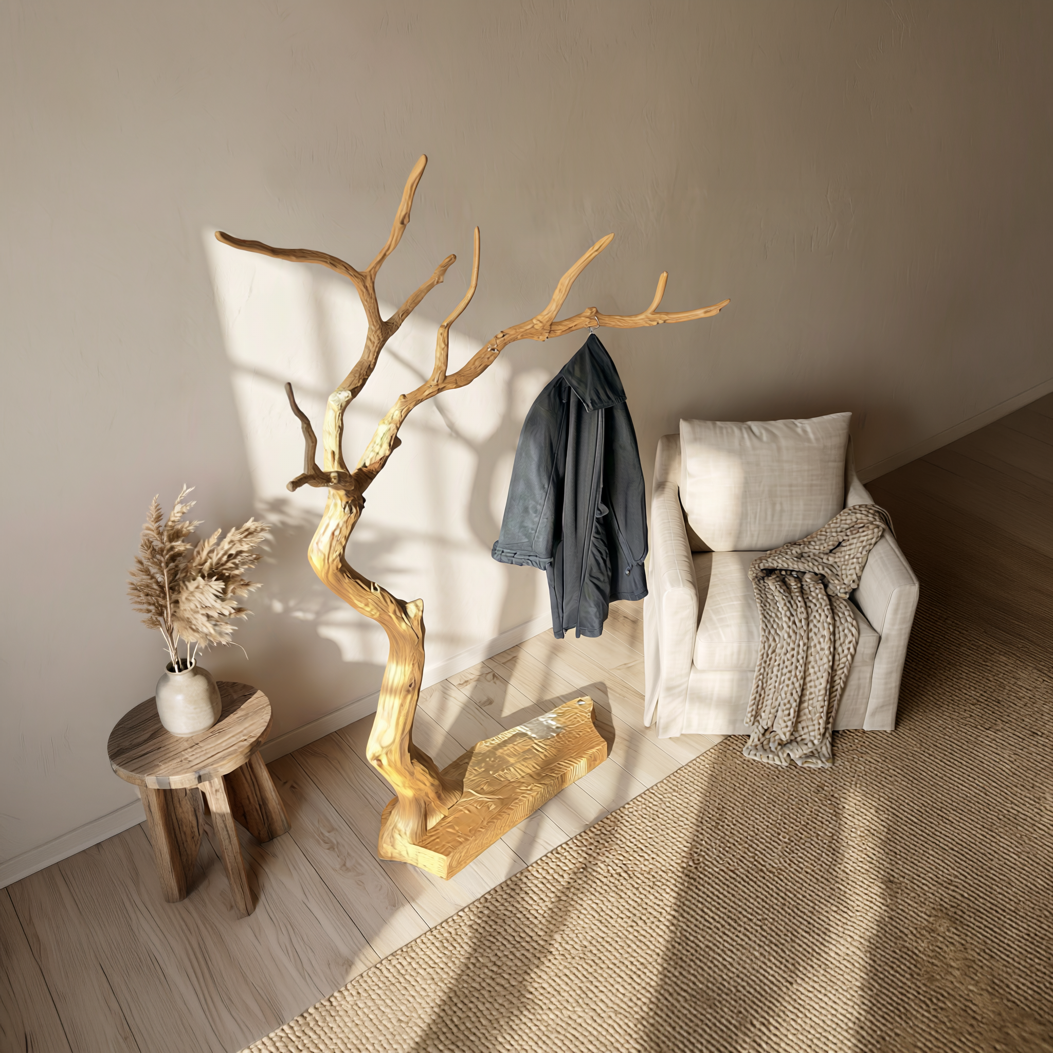 Rustic Sculptural Tree Coat Rack For Entryway And Living Room SINLSATCR096