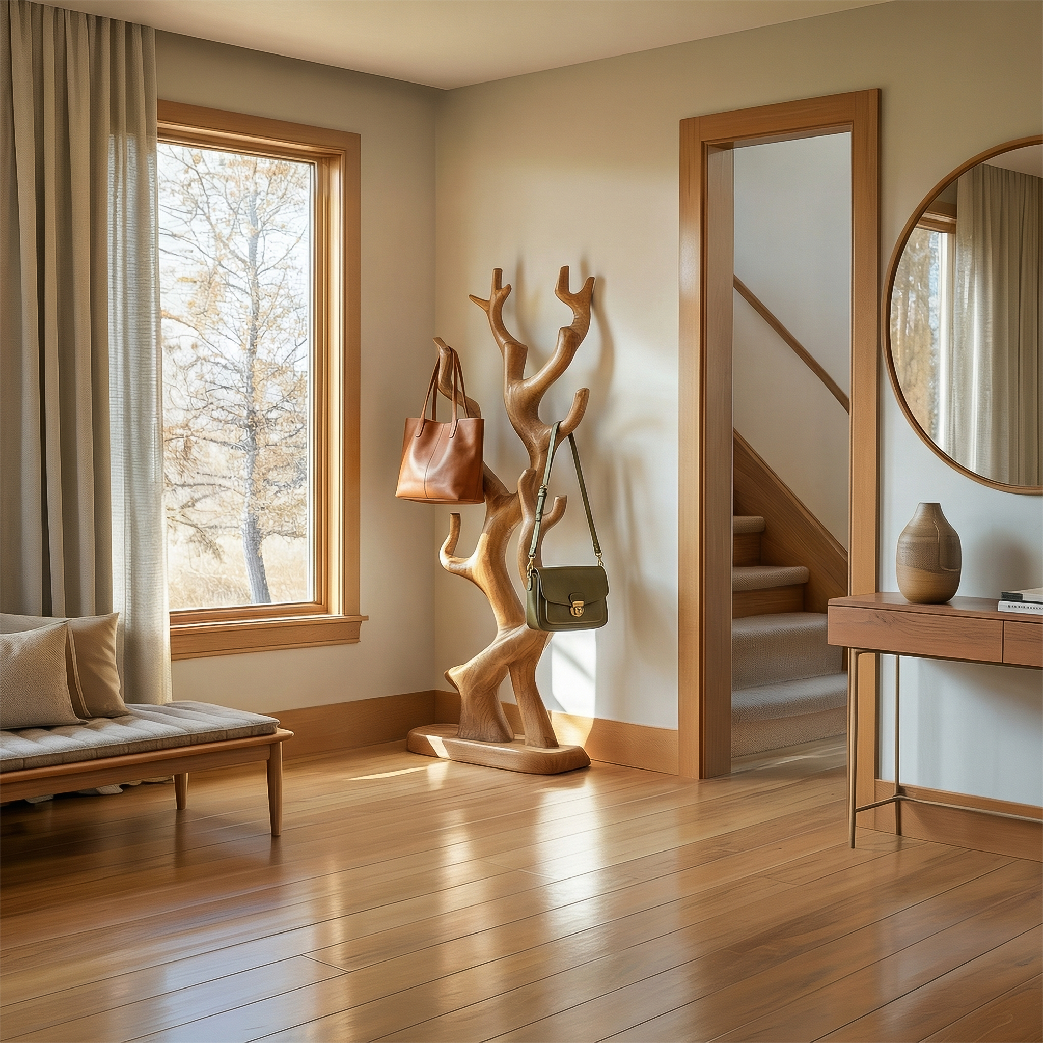 Rustic Tree Inspired Coat Stand For Entryway And Hallway Space SINLSATCR097