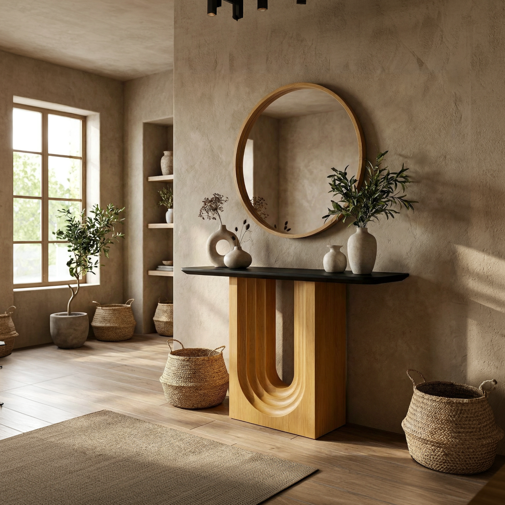 Modern Organic Console Table Solid Wood Entryway Living Room Hallway SINLSACS522