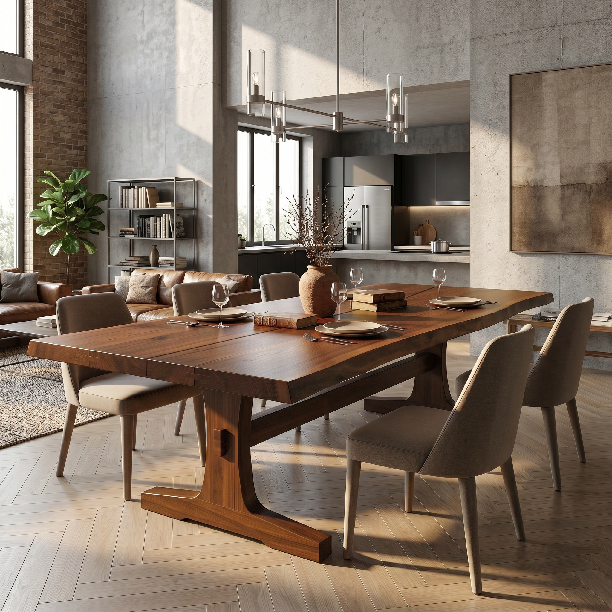 Organic Live Edge Dining Table With Waterfall Wood Base For Dining Room SINLSADT192
