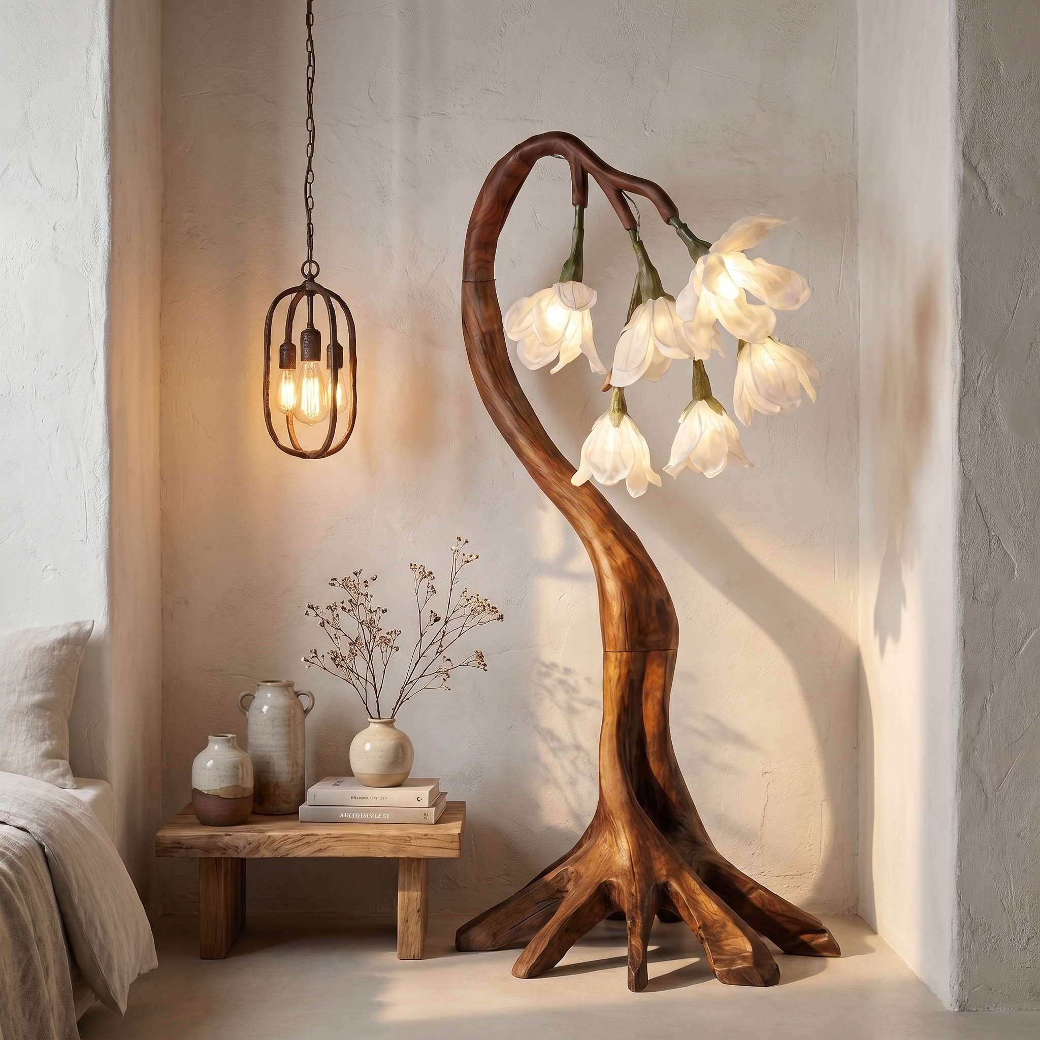 Flower Petal Floor Lamp With Solid Wood Base For Living Room And Bedroom SINLSAFLP073