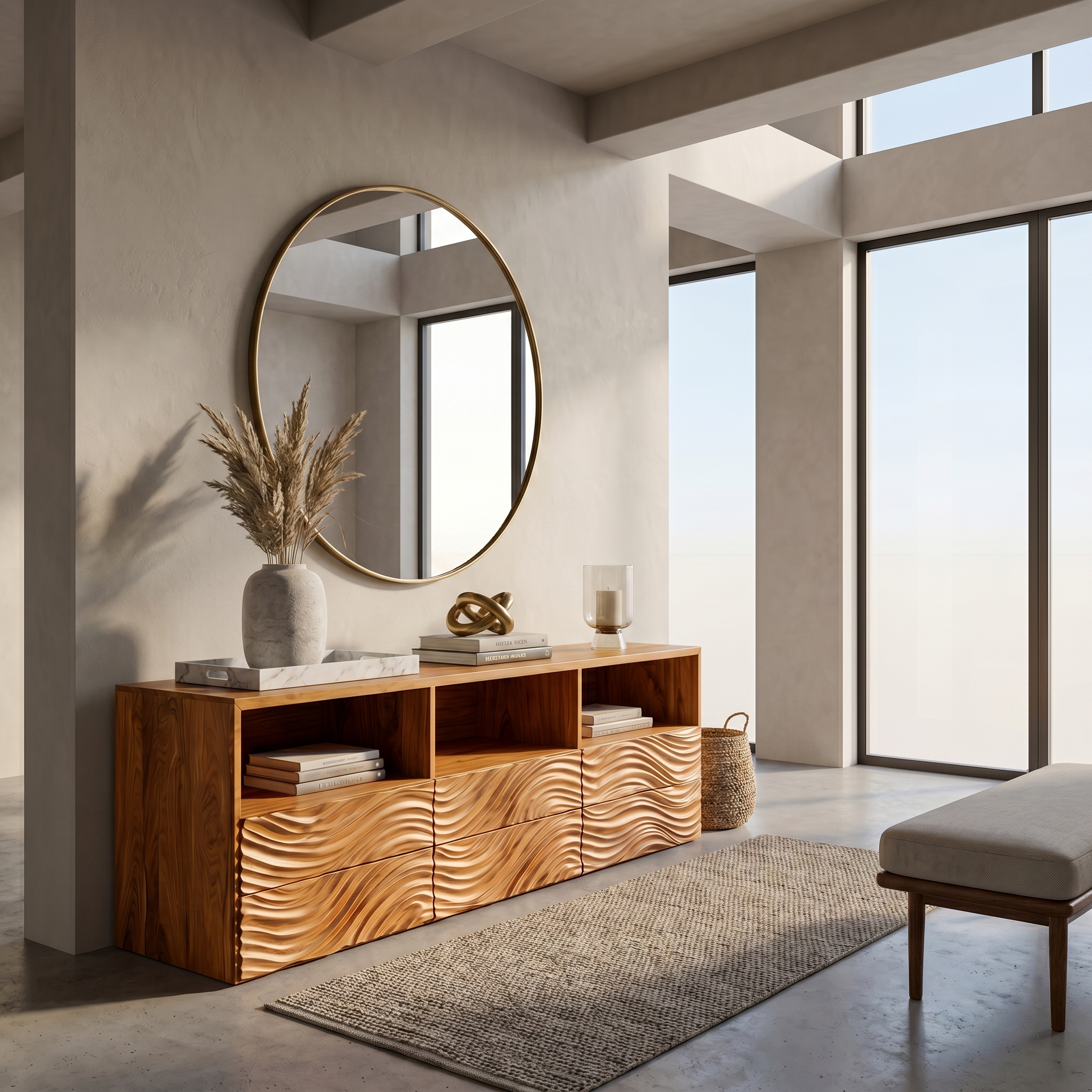 Sculptural Sideboard With Organic Relief Pattern For Living Room SINLSASC528