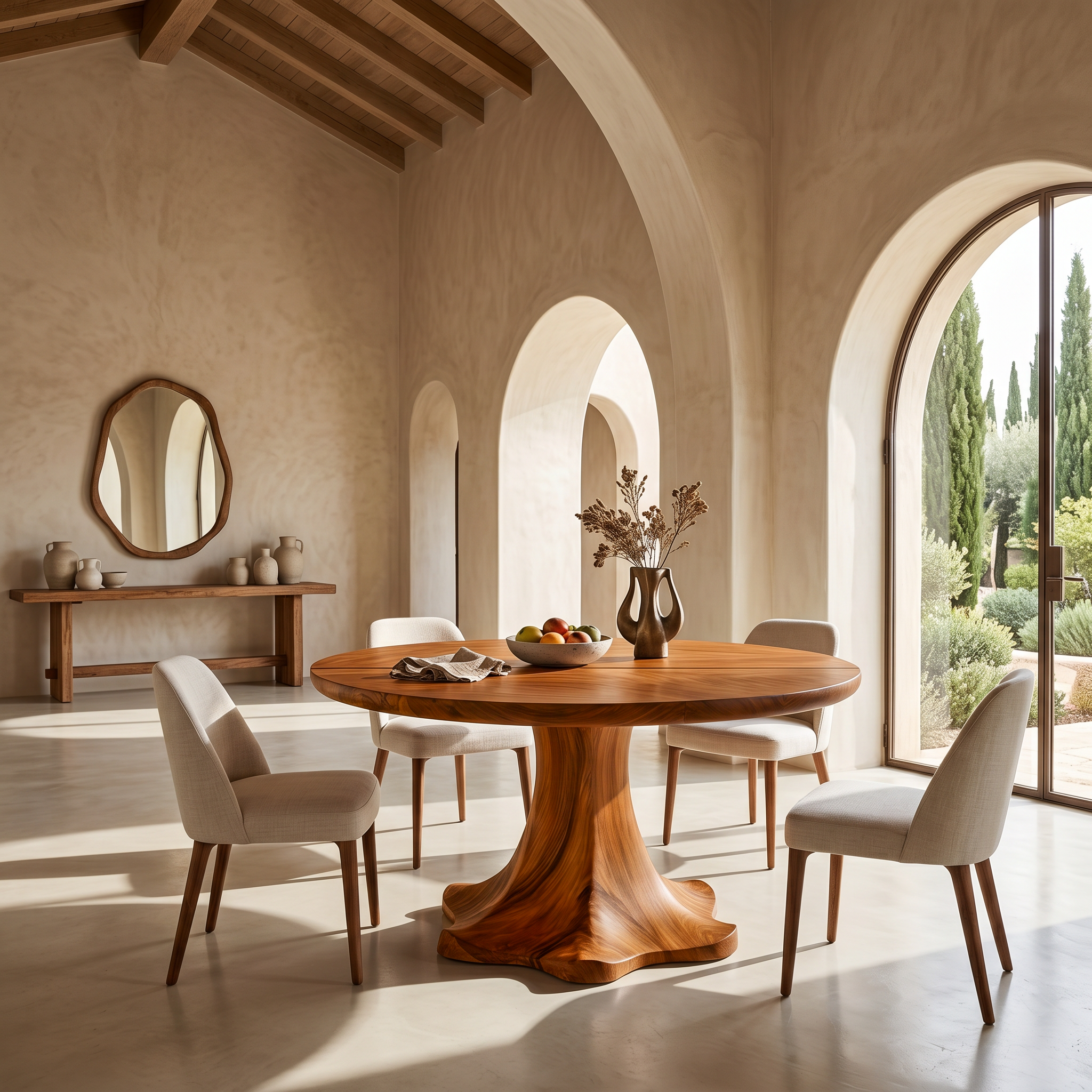 Farmhouse Dining Table With Sculptural Wooden Base Farmhouse Round Dining Table With Sculptural Wooden Base For Dining Room SINLSADT197