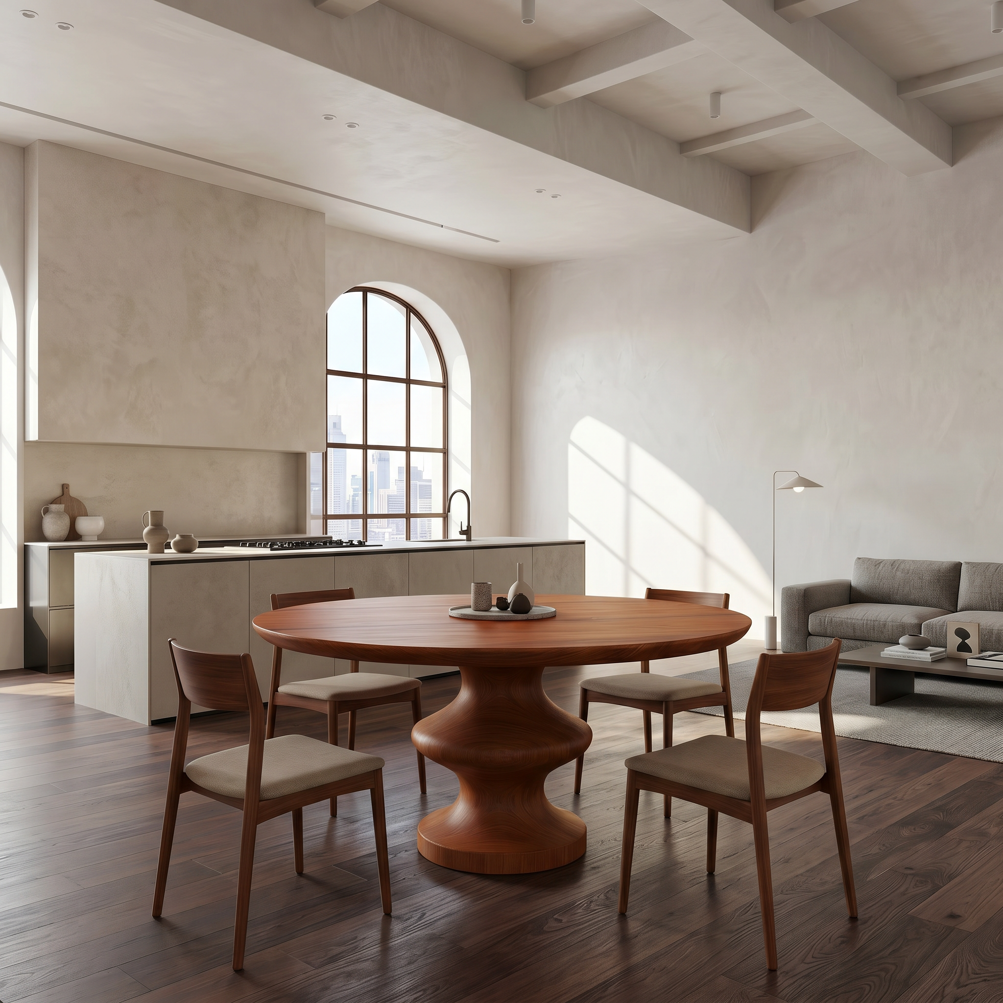Modern Pedestal Dining Table With Sculptural Solid Wood Base For Dining Room SINLSADT199