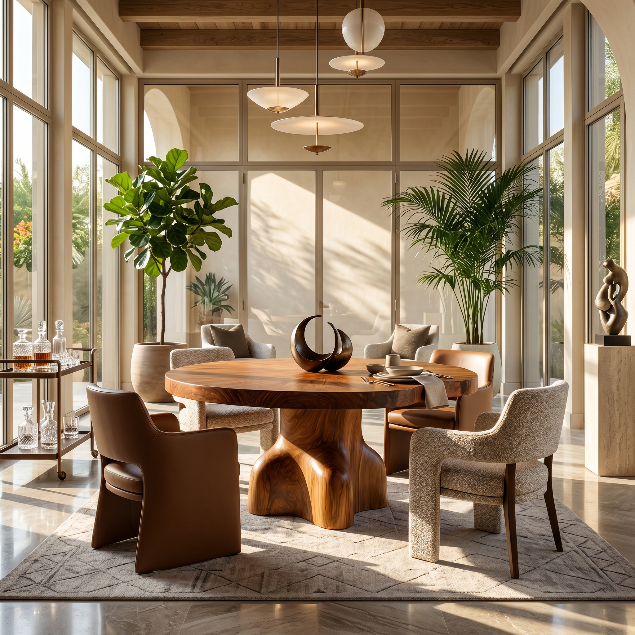 Contemporary Round Dining Table With Sculptural Solid Wood Pedestal For Dining Room SINLSADT201