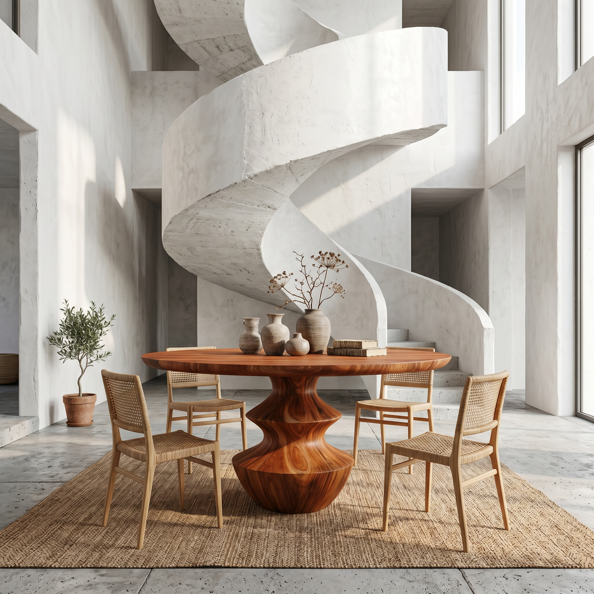 Modern Foyer Table With Sculptural Solid Wood Pedestal Base For Entryway SINLSAFT034