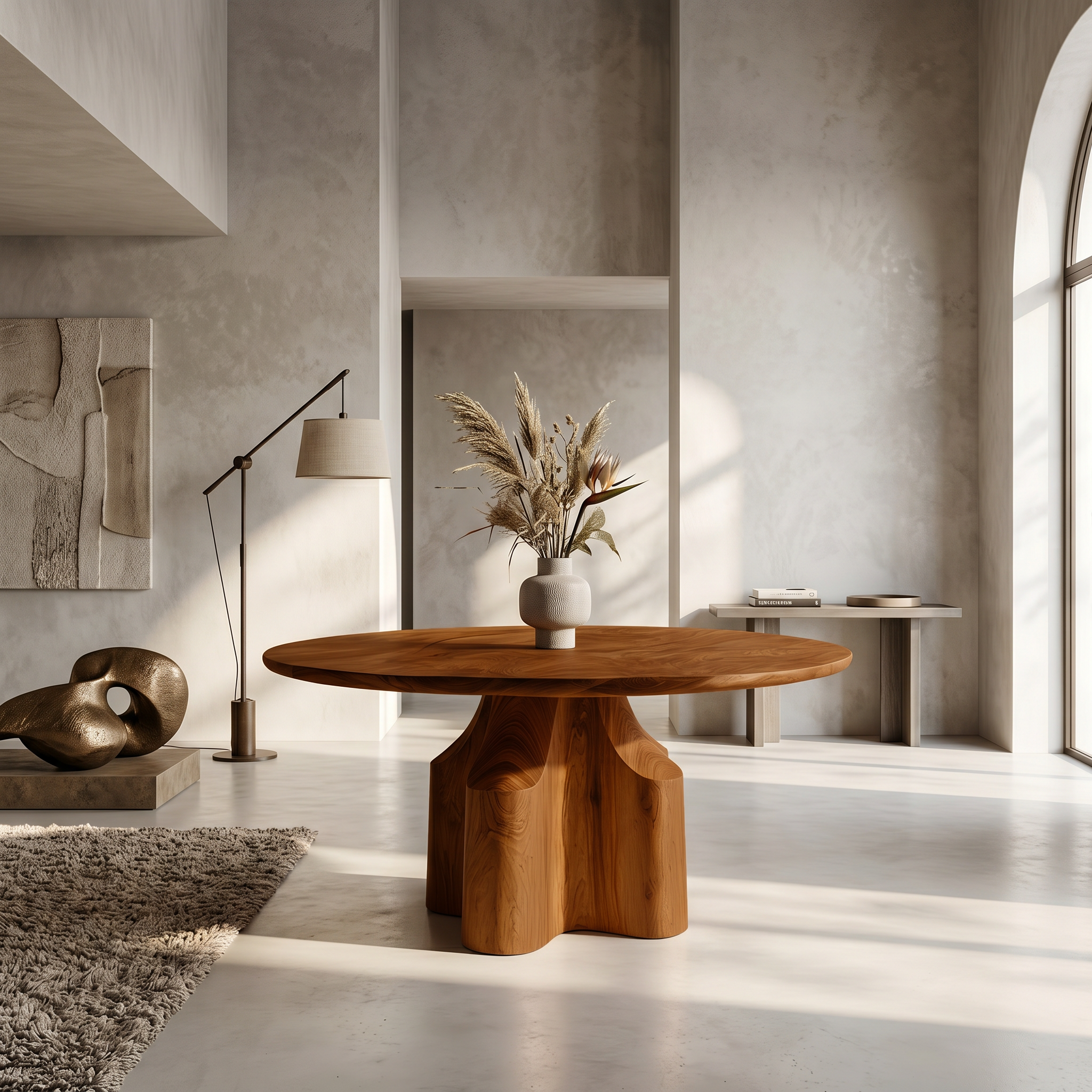 Contemporary Foyer Table With Sculptural Solid Wood Pedestal Base For Entryway And Hallway SINLSAFT037