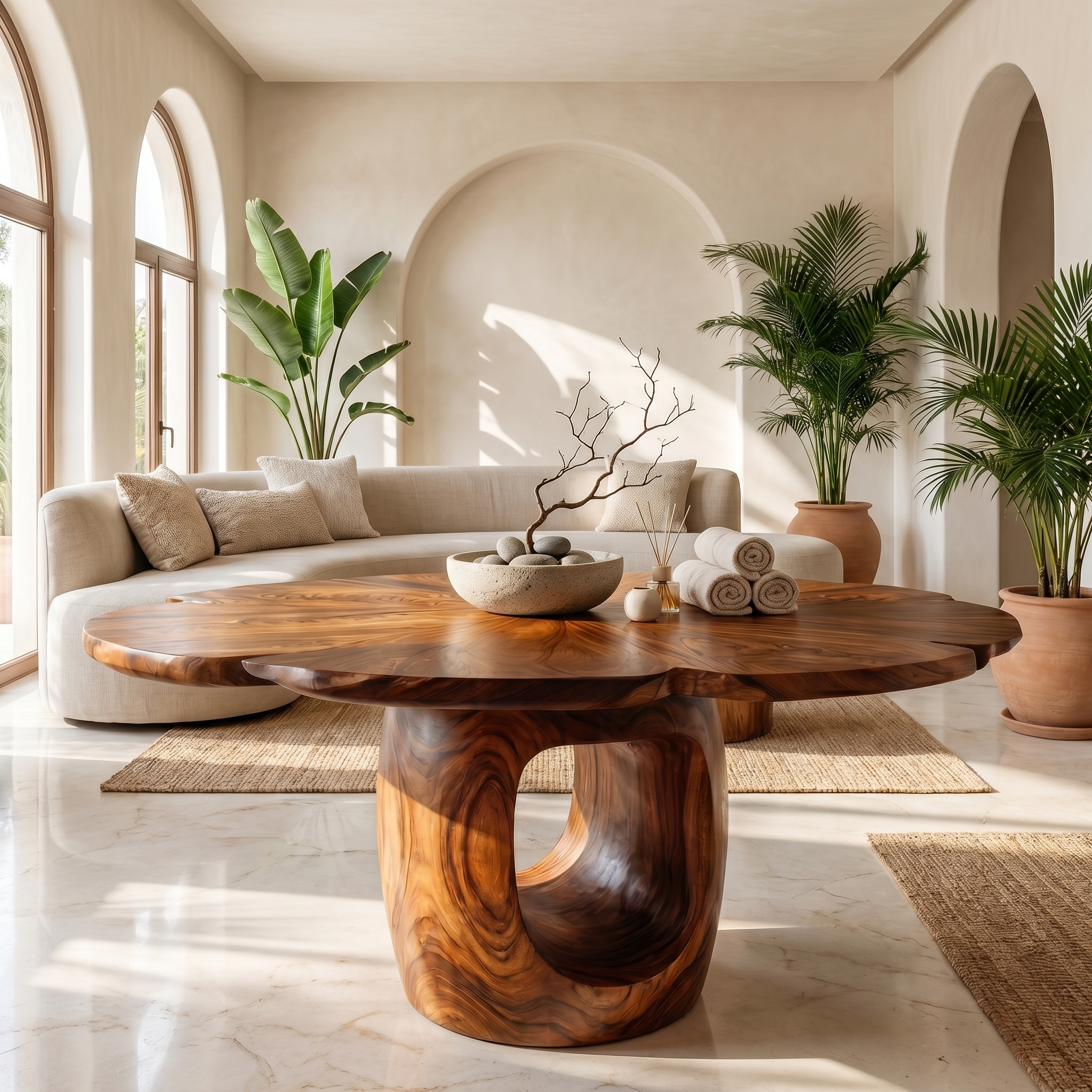 Organic Foyer Table With Sculptural Open Pedestal Base For Hallway SINLSAFT038