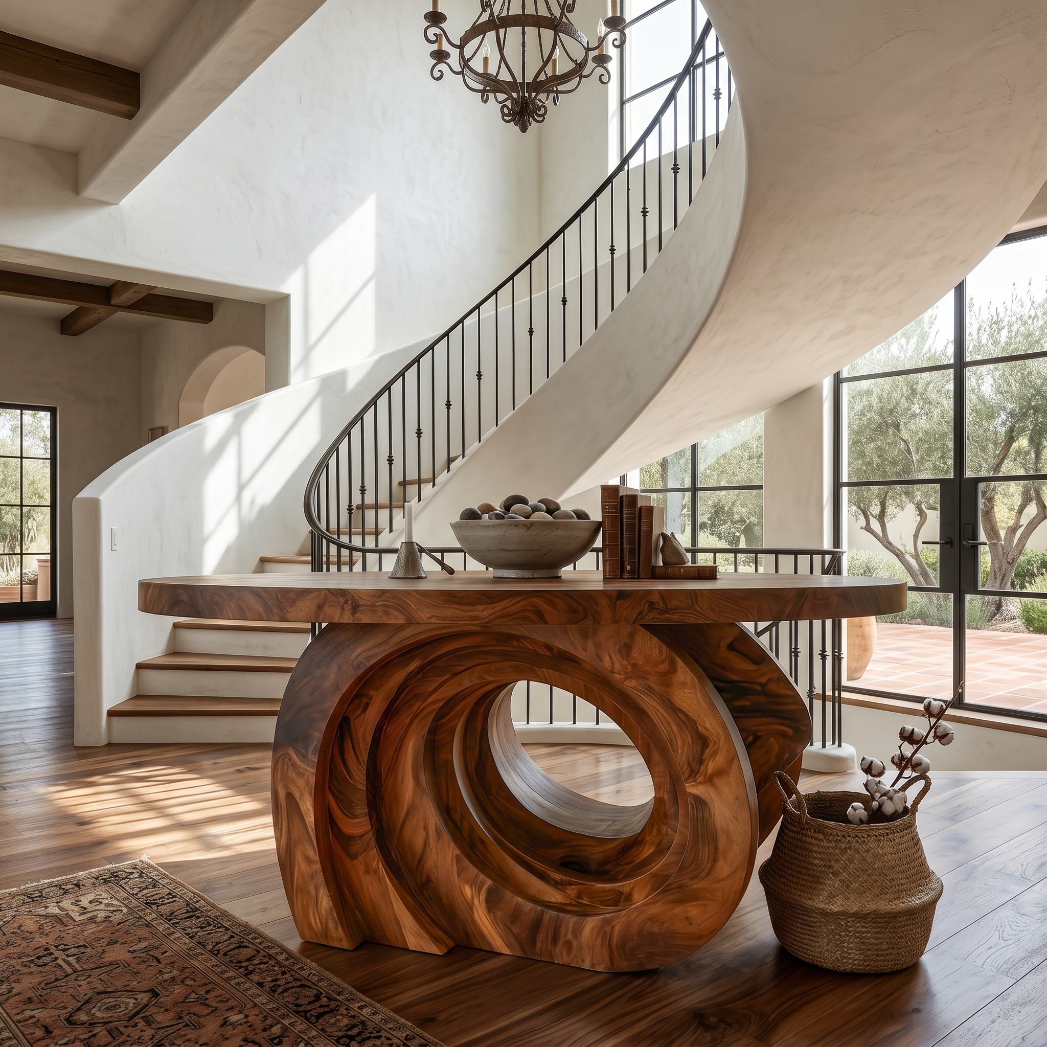 Organic Foyer Table With Pedestal Base For Entryway And Hallway SINLSAFT042