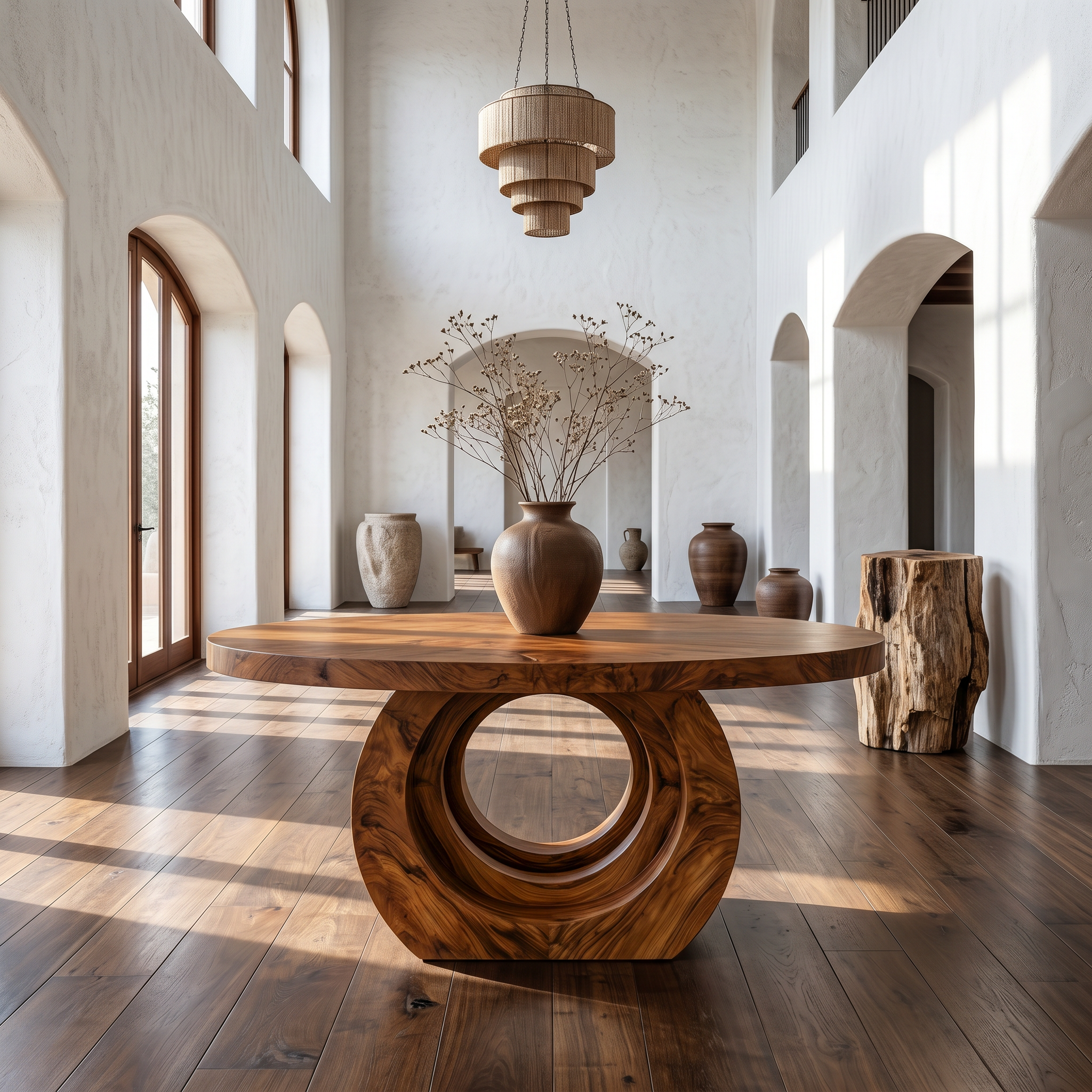 Contemporary Round Foyer Table With Sculptural Open Ring Base For Entryway And Hallway SINLSAFT043