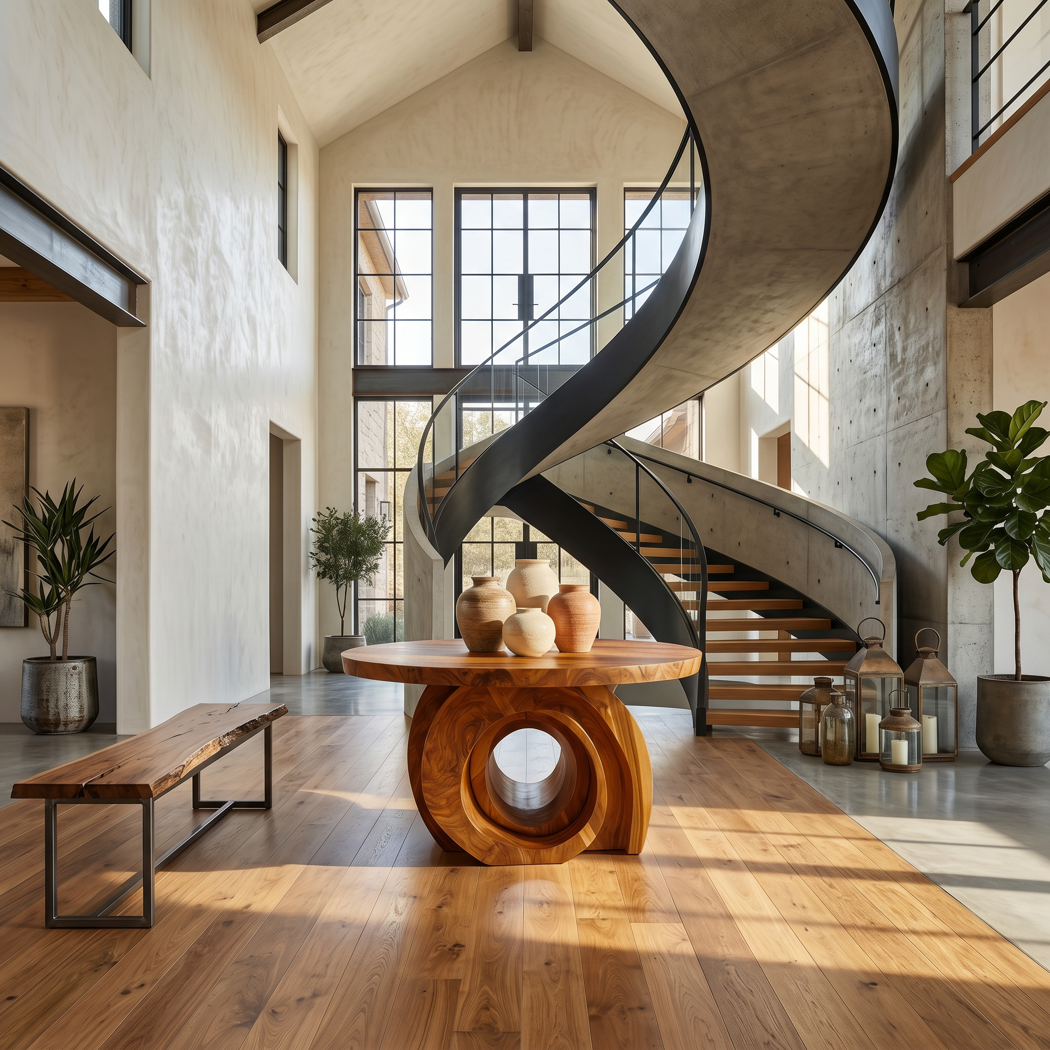 Modern Round Foyer Table With Sculptural Ring Pedestal Base For Entryway And Hallway SINLSAFT044
