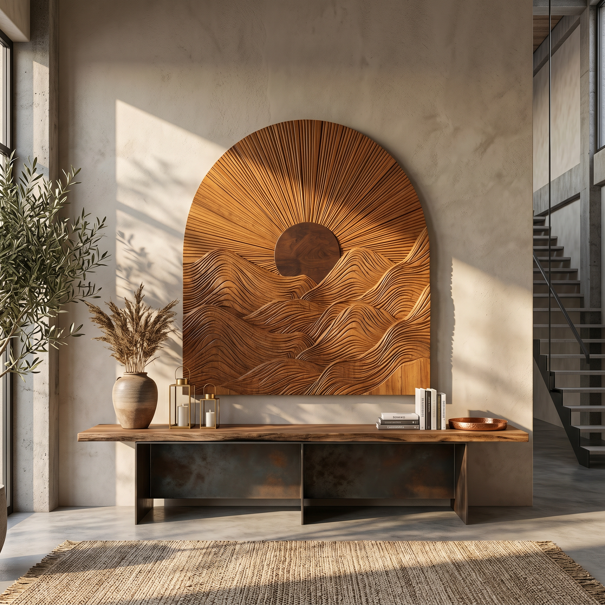 Sunburst Wall Art With Sculptural Round Panel Design For Living Room And Entryway SINLSAWD094