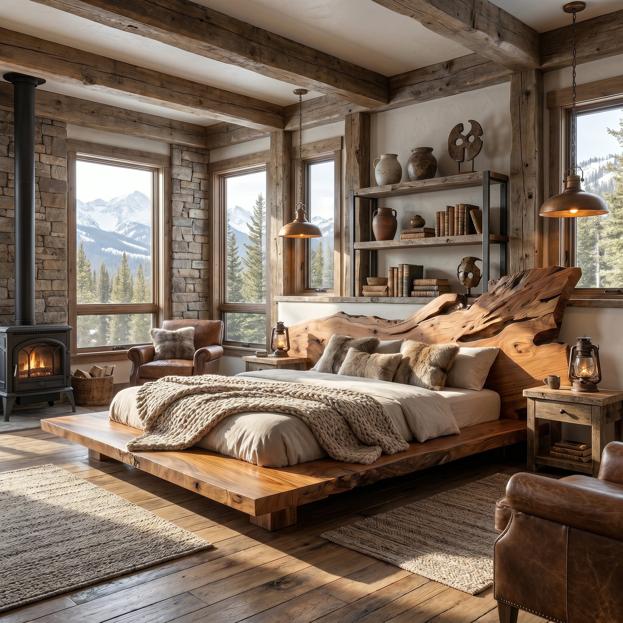 Modern Bed Frame With Live Edge Wood Headboard For Bedroom SINLSAWB130