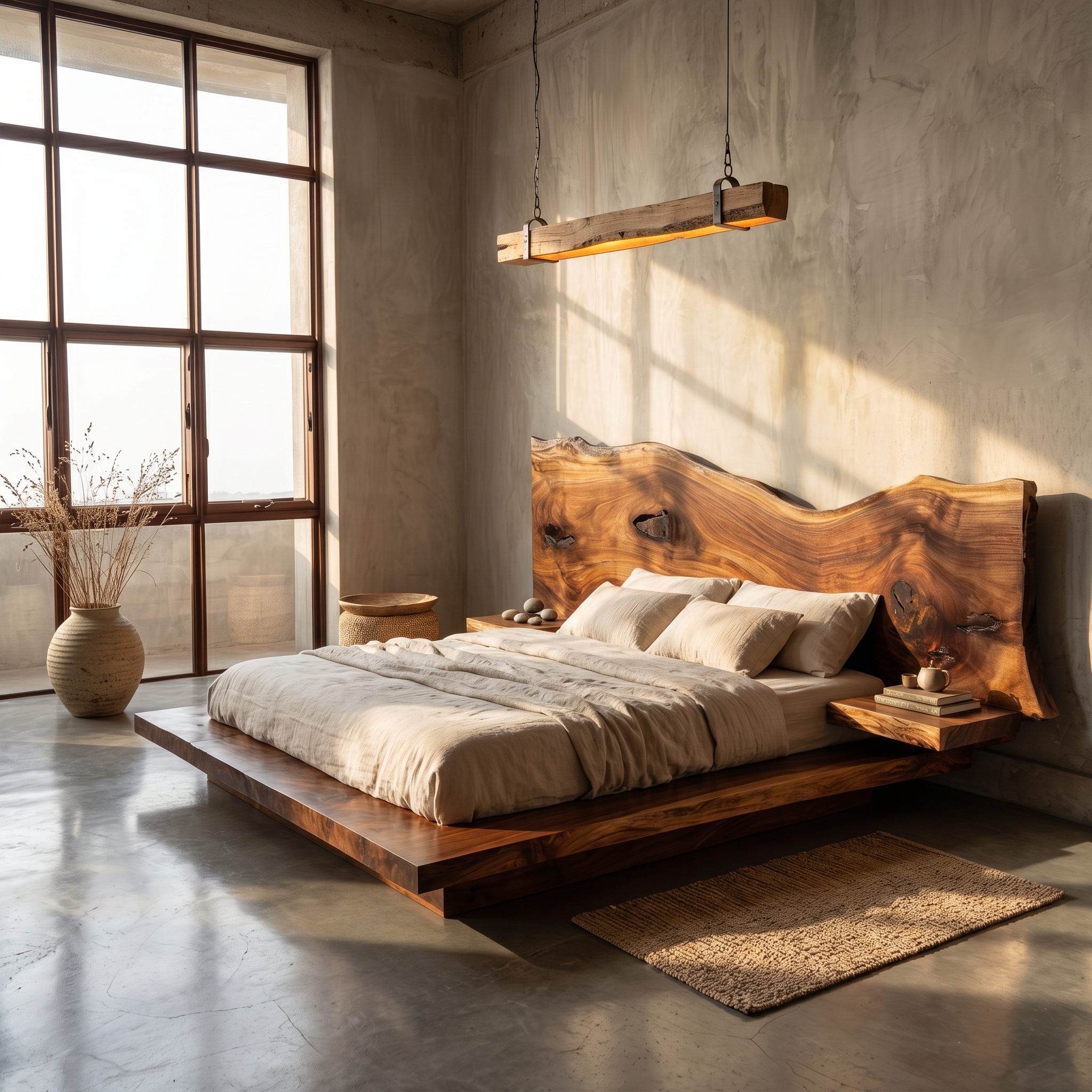 Modern Solid Wood Bed Frame With Floating Platform Design For Bedroom SINLSAWB134