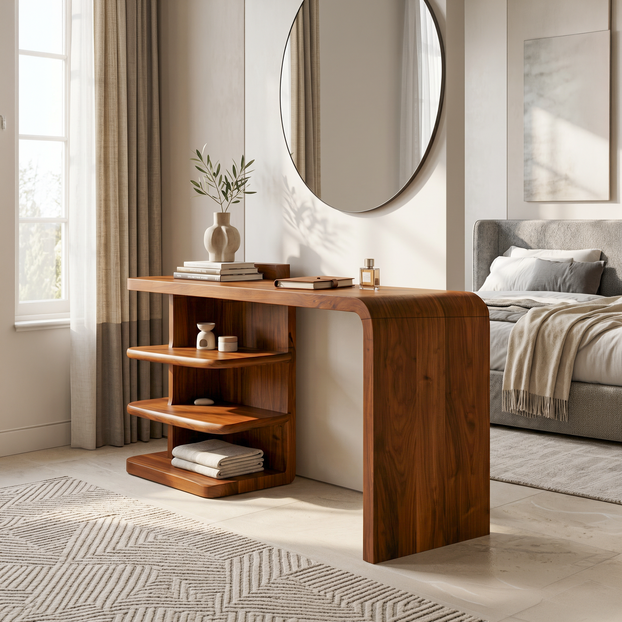 Modern Dressing Table With Integrated Side Storage For Bedroom SINLSABDT091