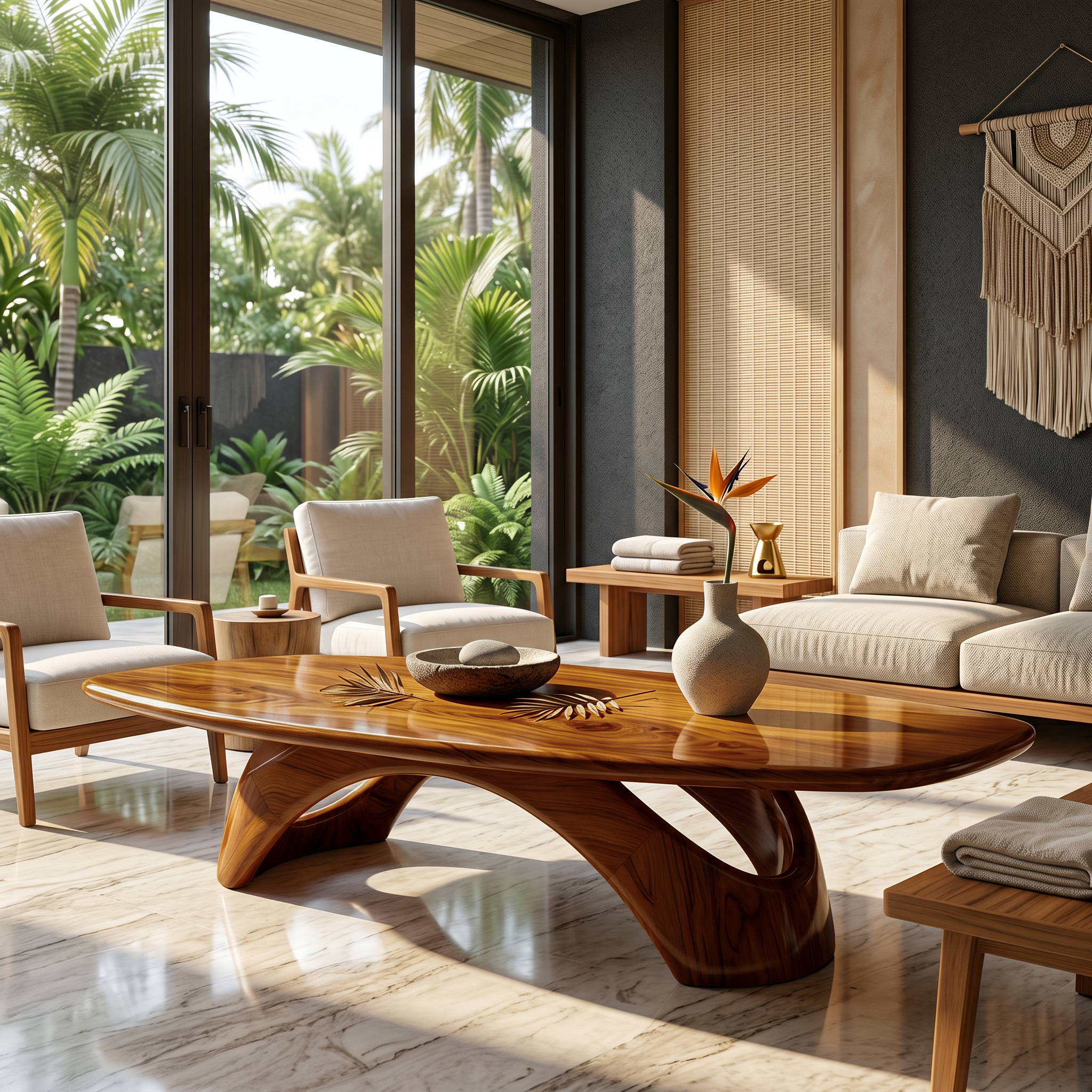 Rustic Coffee Table With Sculptural Wooden Base For Living Room SINLSACF405