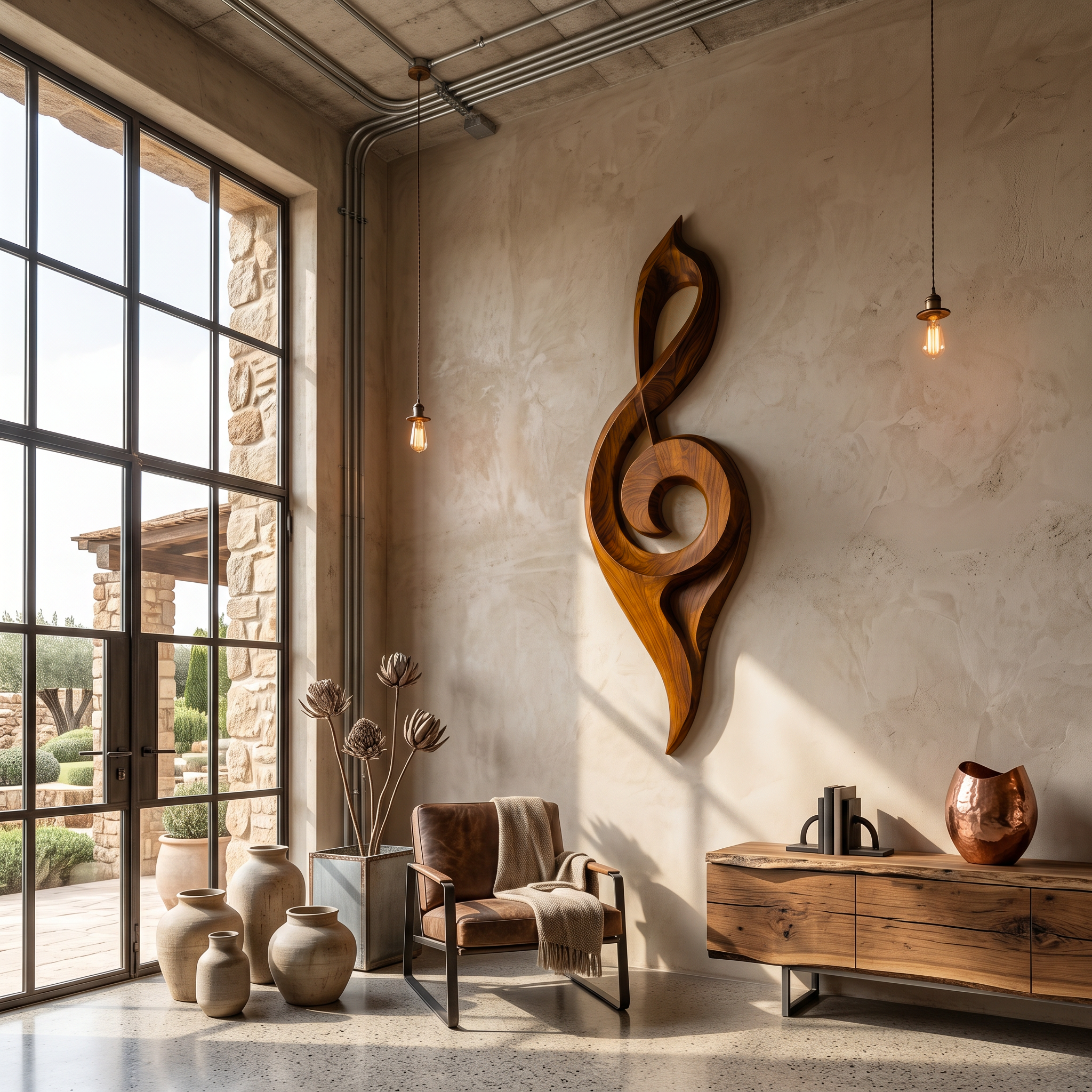 Contemporary Treble Clef Wall Sculpture With Organic Curves For Living Room SINLSAWD079