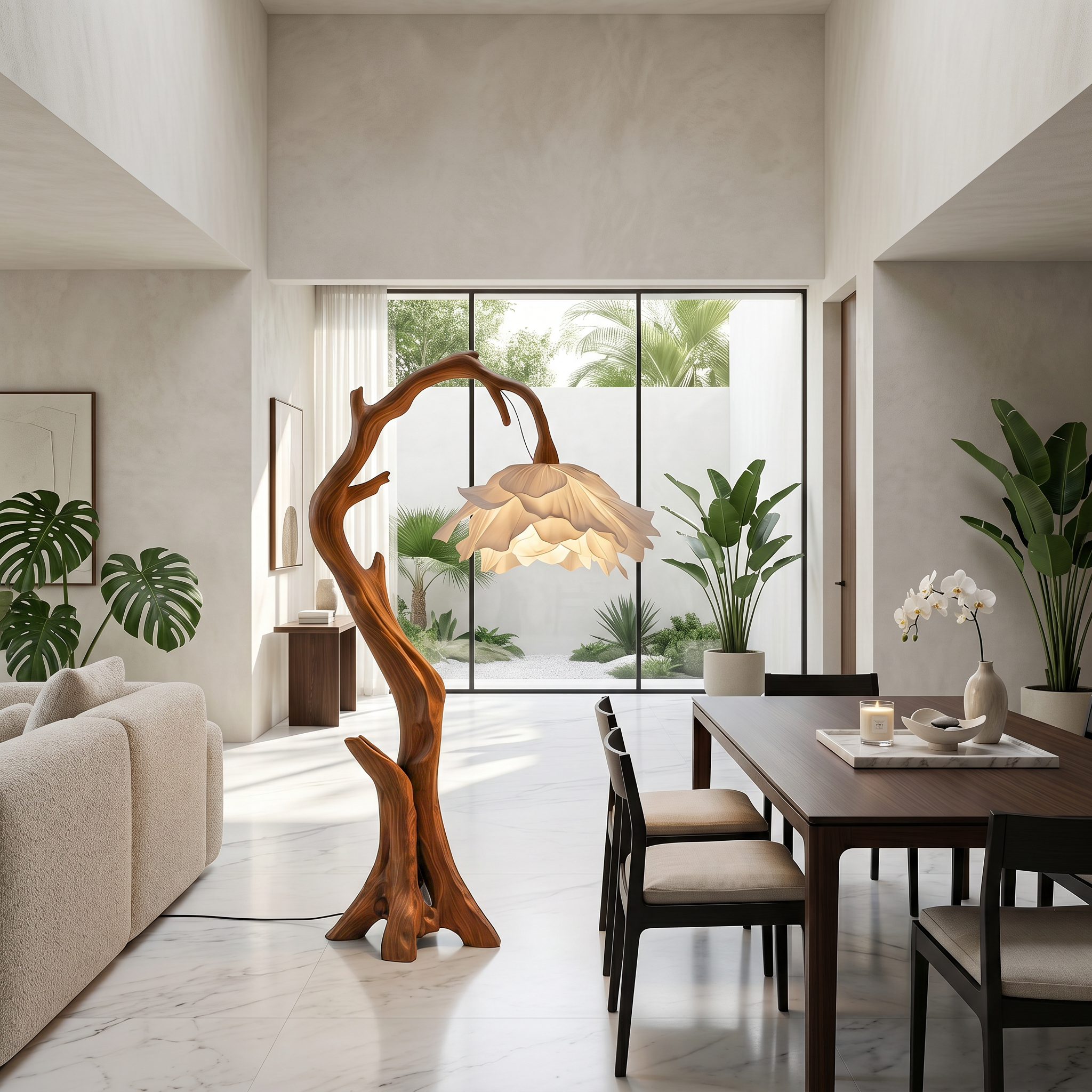 Nature Inspired Flower Floor Lamp With Solid Wood Base For Living Room And Bedroom SINLSAFLP081