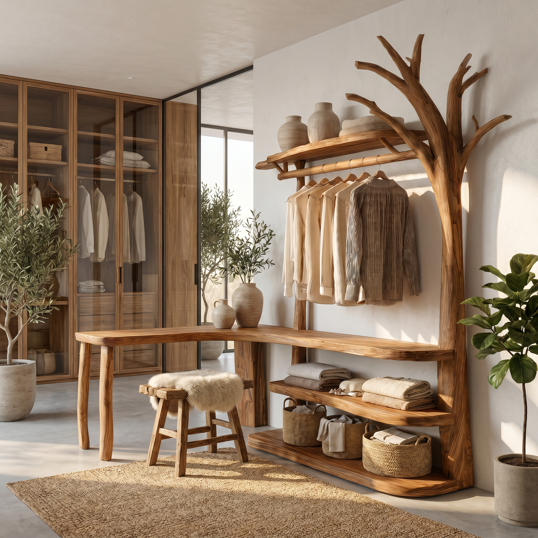 Natural Tree Coat Rack Corner Makeup Vanity Bedroom And Dressing Room SINLSATCR112