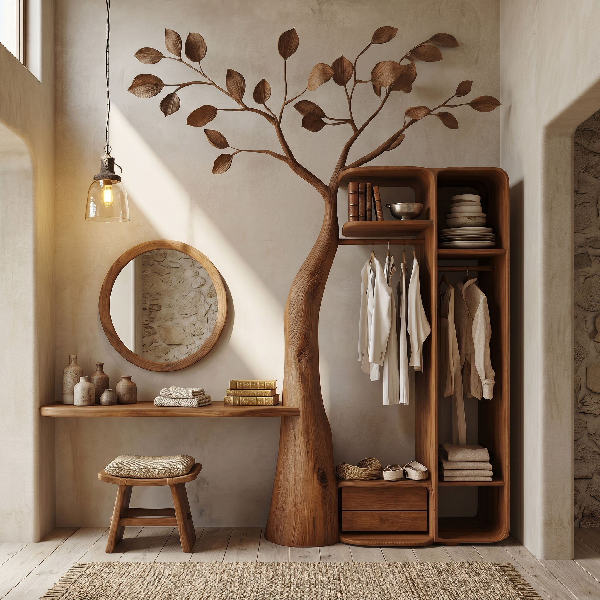 Rustic Tree Coat Rack Wall Mount Vanity Bedroom And Dressing Room SINLSATCR111