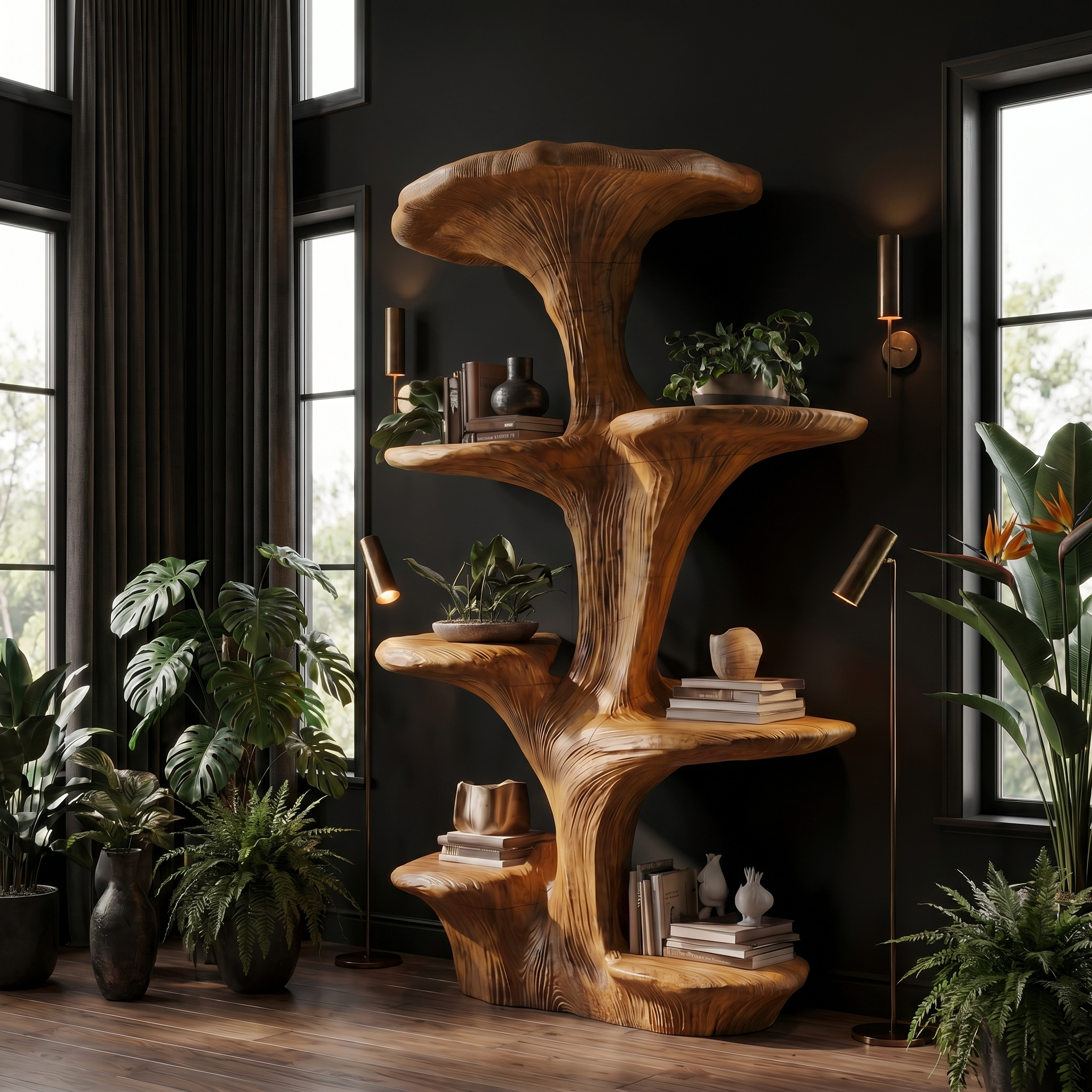 Rustic Sculptural Mushroom Bookshelf For Living Room And Bedroom SINLSATB730