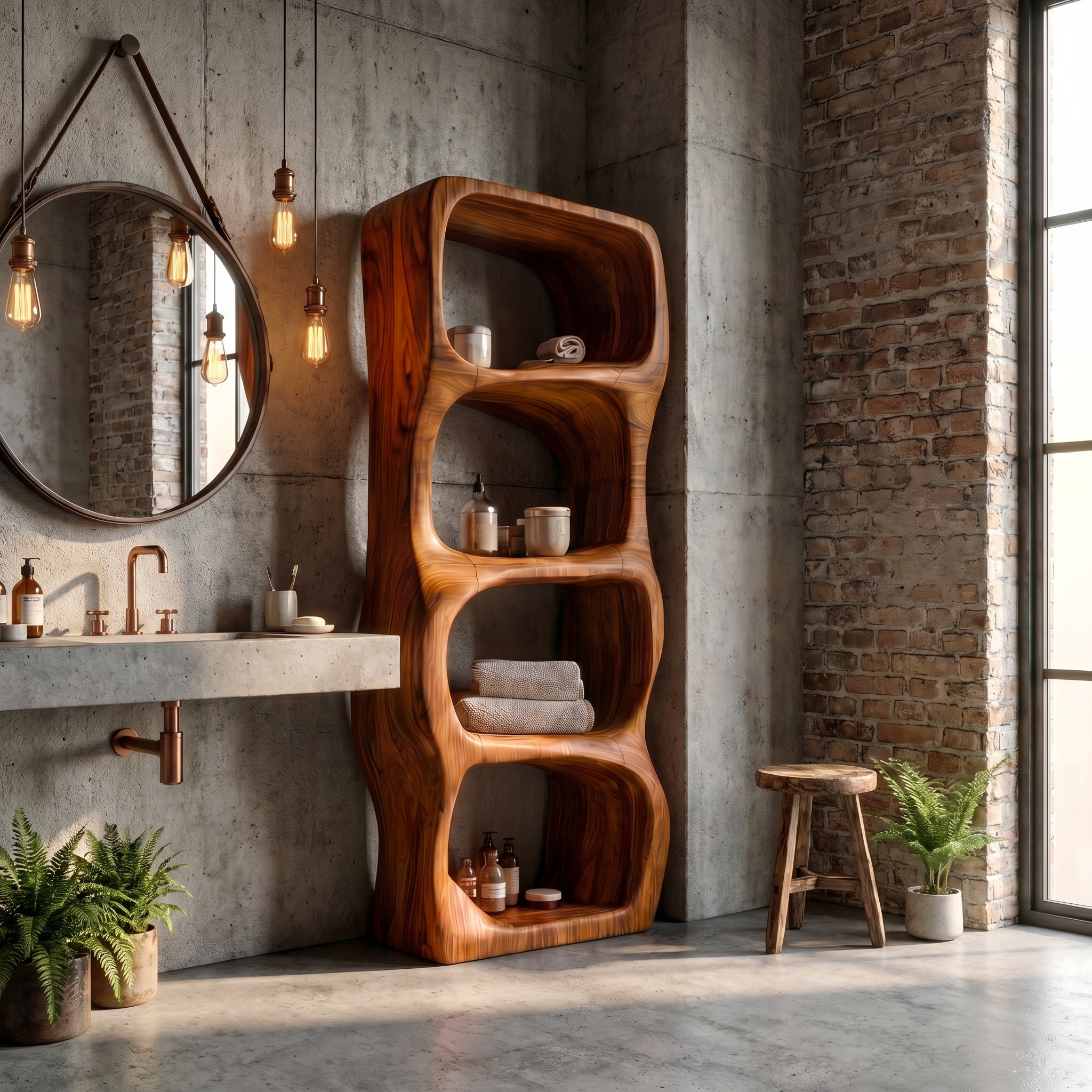 Modern Organic Bathroom Storage Cabinet With Rounded Sculptural Shelves And Open Storage For Bathroom SINLSABCT028