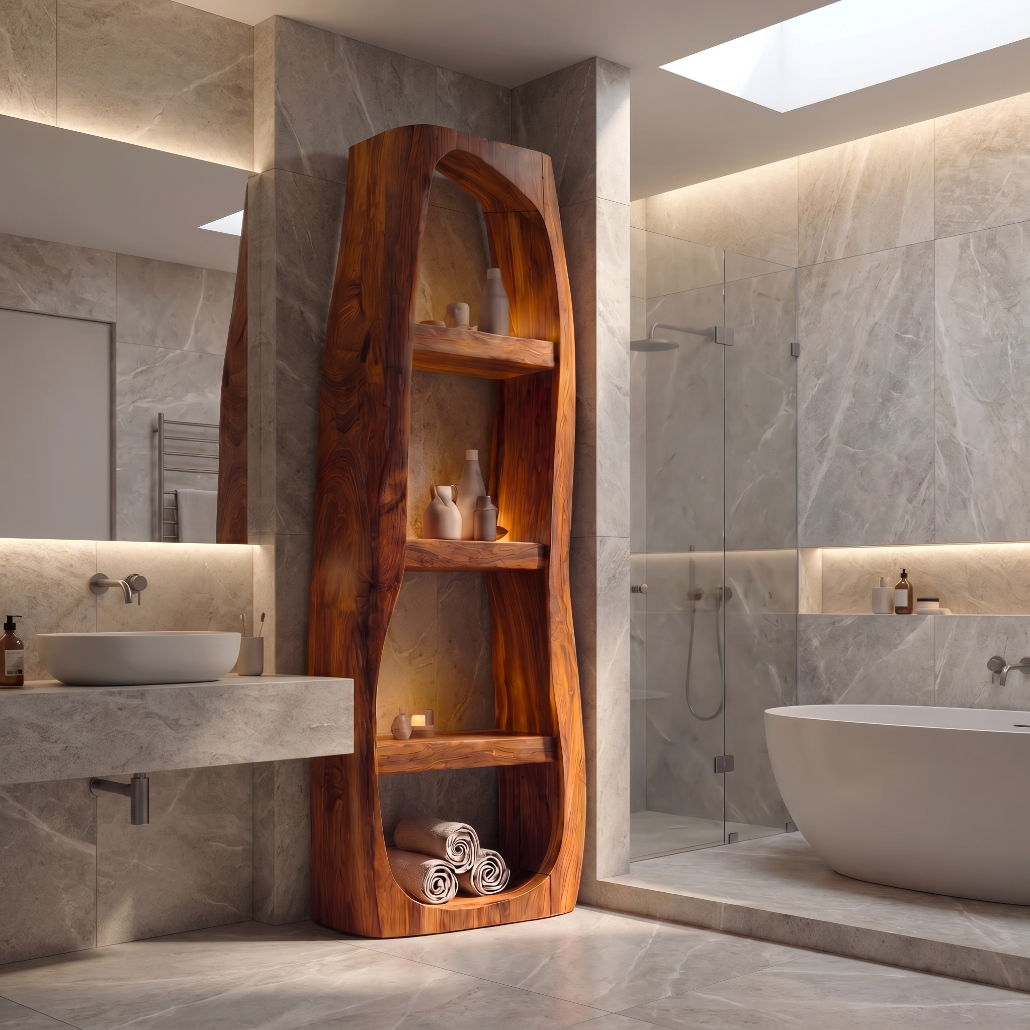 Minimal Bathroom Storage Cabinet With Curved Arched Design For Bathroom SINLSABCT030