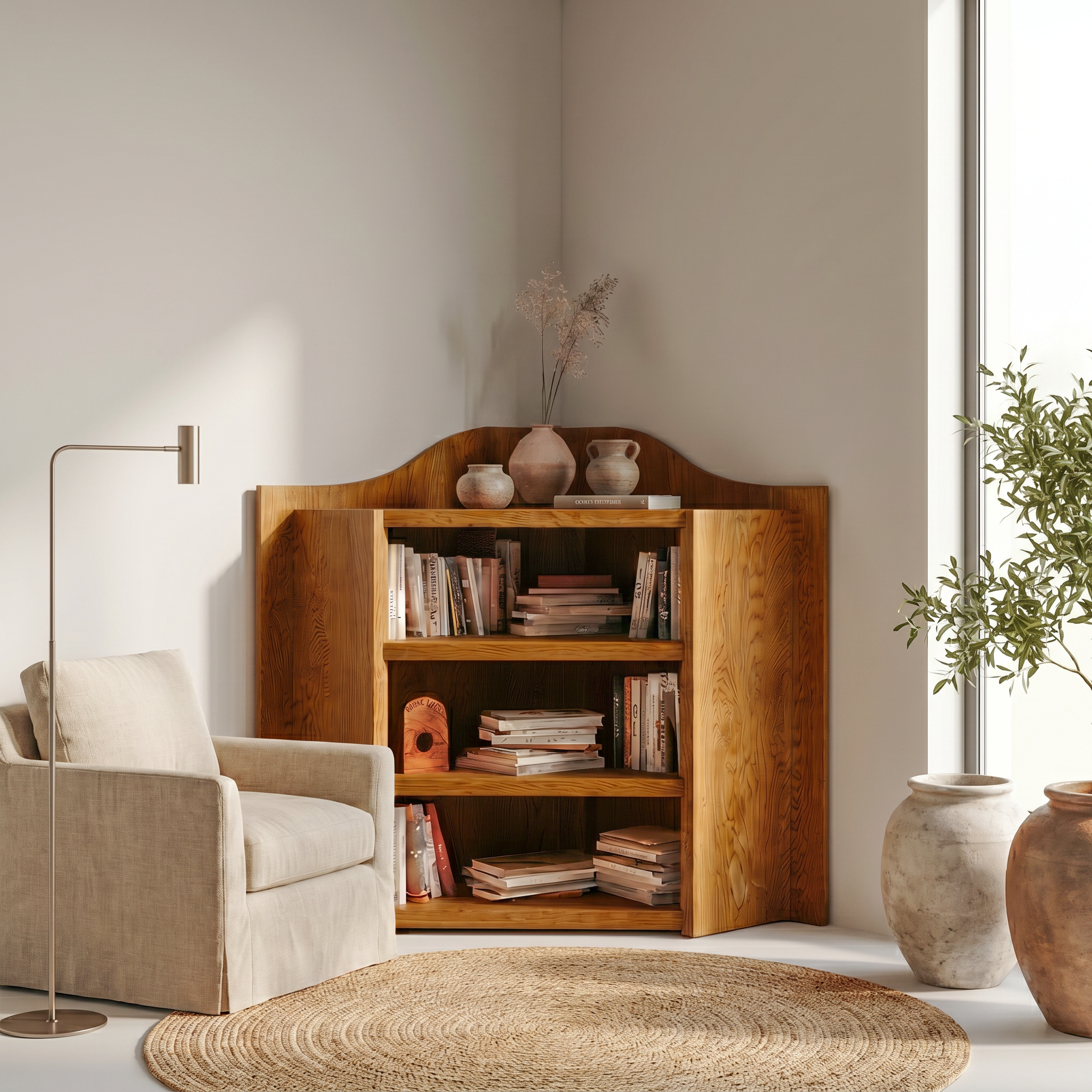 Natural Wooden Bookshelf With Open Shelves And Simple Storage Design For Living Room And Bedroom SINLSABS029