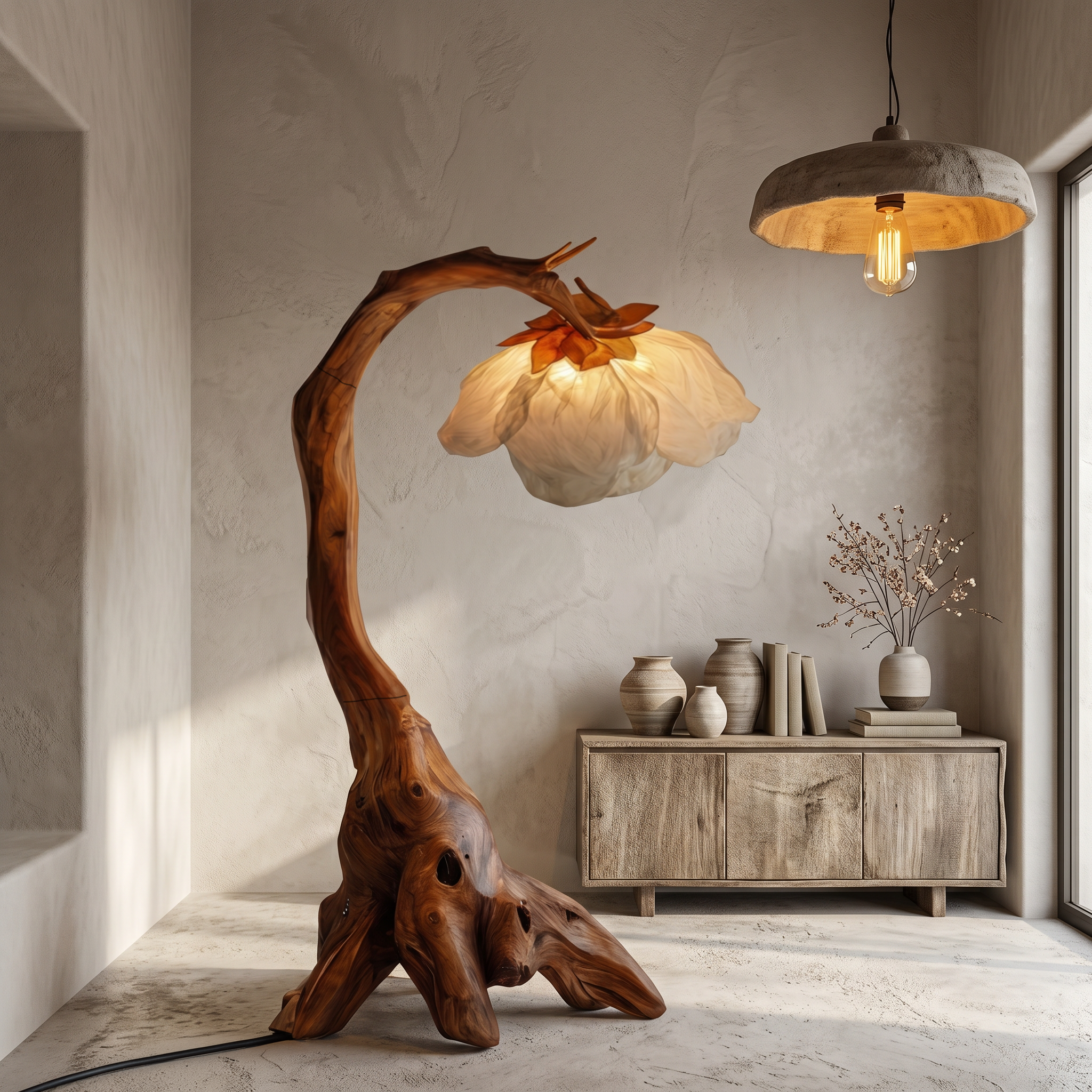 Organic Floor Lamp With Tree Branch Silhouette For Bedroom And Reading Nook SINLSAFLP096