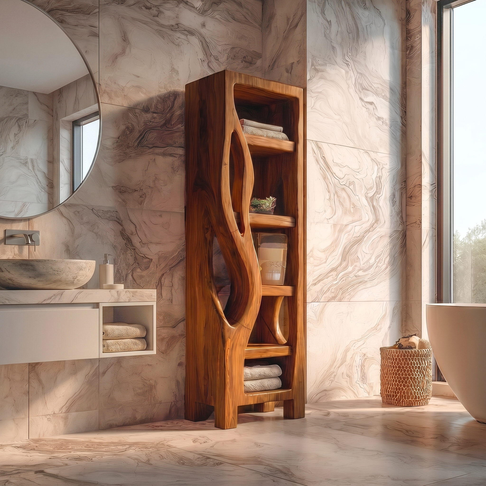 Rustic Bathroom Cabinet With Organic Branch Design For Bathroom SINLSABCT034