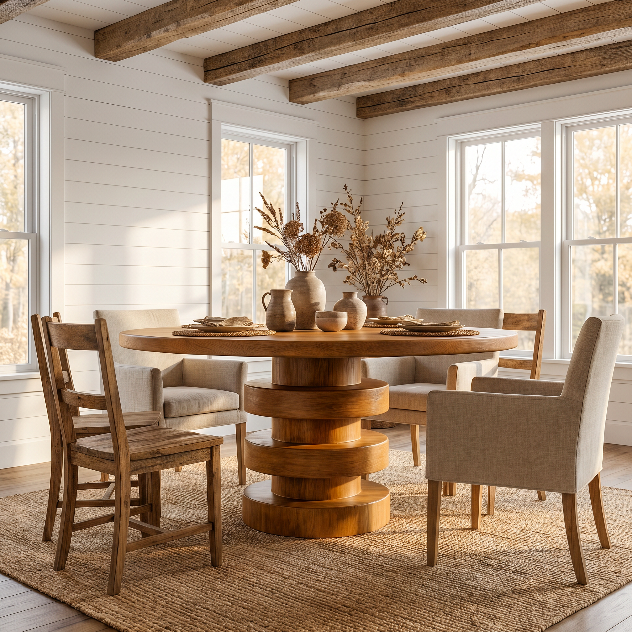 Minimalist Round Dining Table With Sculptural Base For Dining Room And Kitchen SINLSADT174