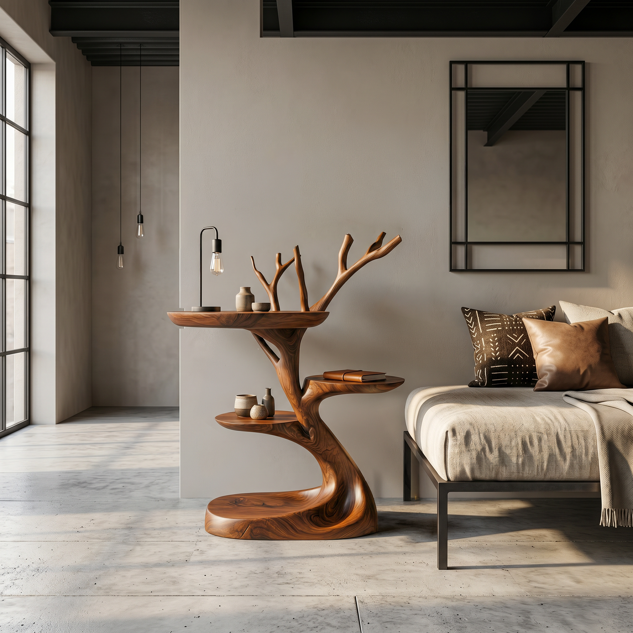 Rustic End Table With Tree Root Design For Bedroom And Living Room SINLSABT267