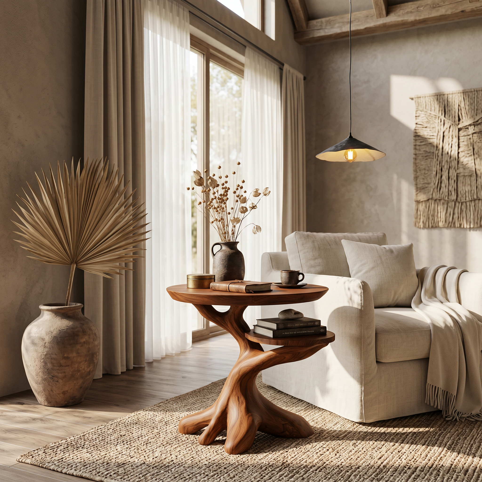 Modern Side Table With Organic Tree Root Silhouette For Living Room And Bedroom SINLSABT268