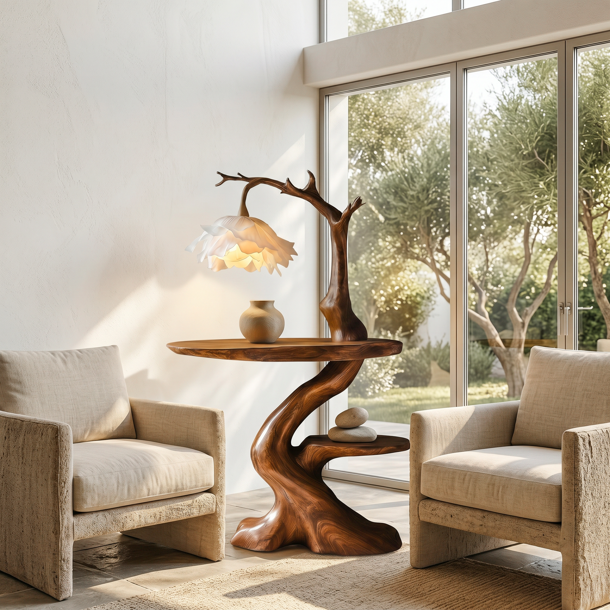 Modern End Table With Tree Branch Lamp Design For Bedroom And Living Room SINLSABT274