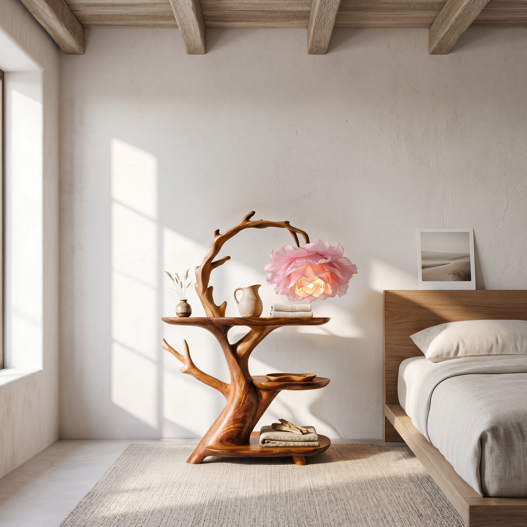 Contemporary Side Table With Floral Accent Lamp For Bedroom And Lounge SINLSABT275