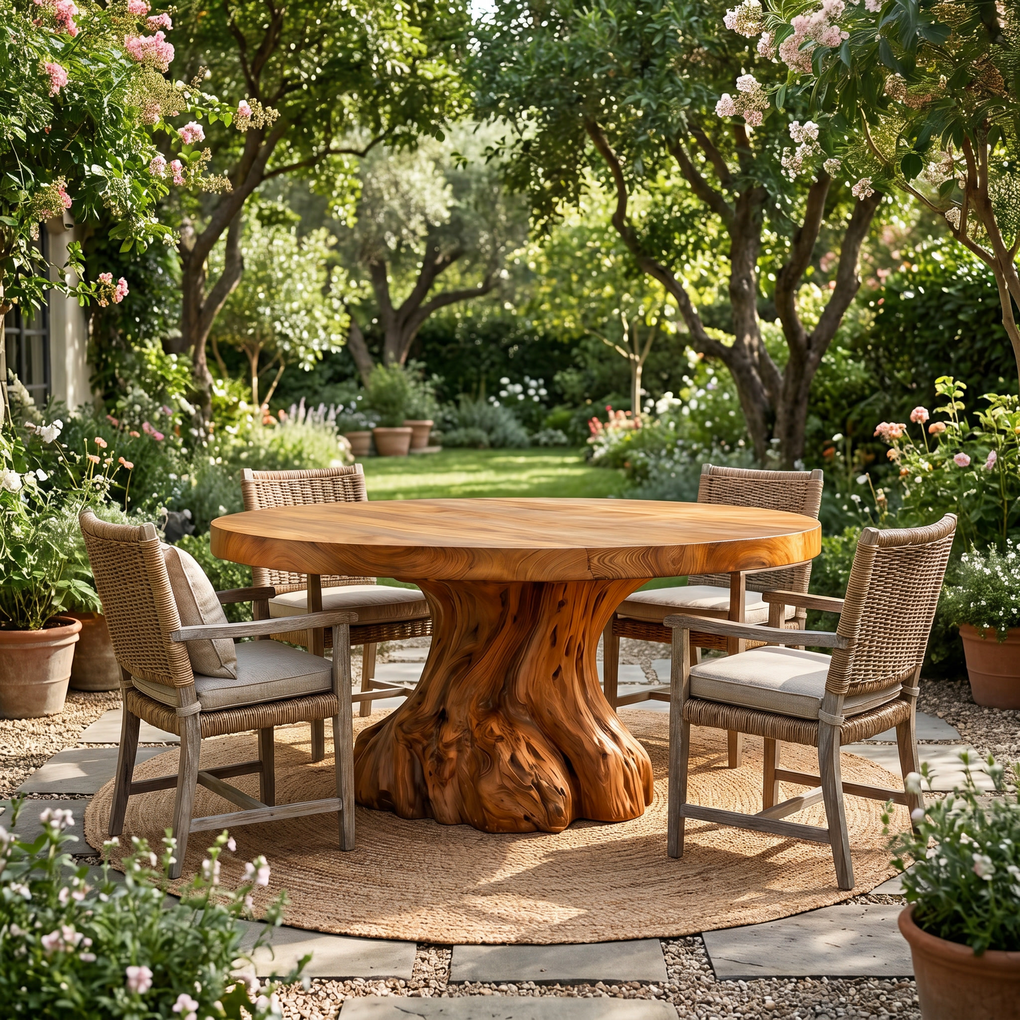 Rustic Tree Root Round Dining Table For Dining Room And Kitchen SINLSADT176