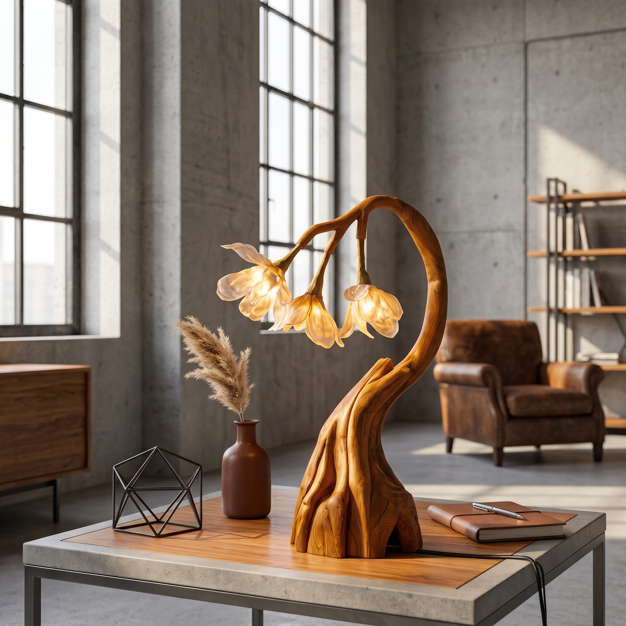 Rustic Tree Branch Table Lamp With Sculptural Wood Base For Living Room And Bedroom SINLSATL001
