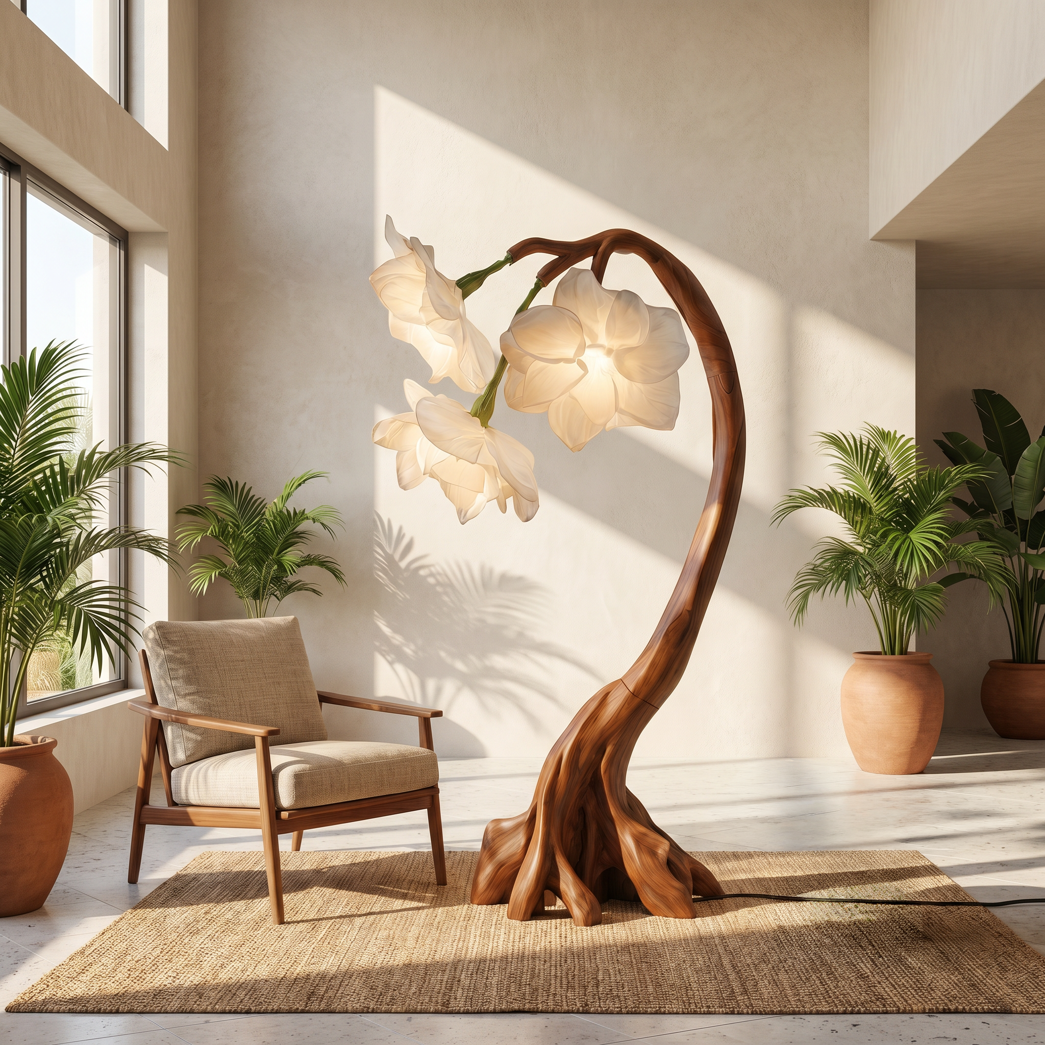 Rustic Botanical Floor Lamp With Flower Petal Shade For Living Room And Bedroom SINLSAFLP078