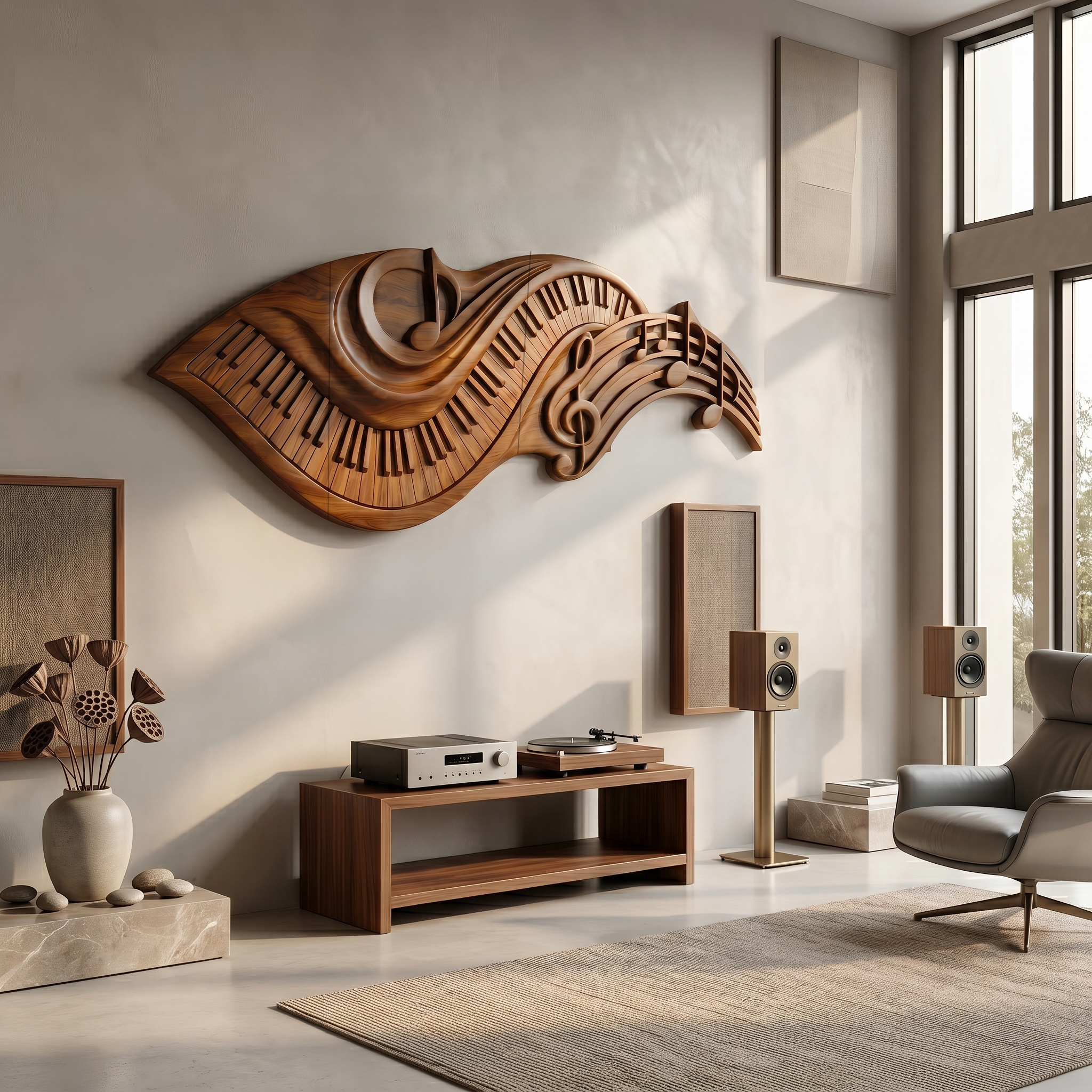 Flowing Piano Keys Wooden Wall Art For Living Room SINLSAWD075