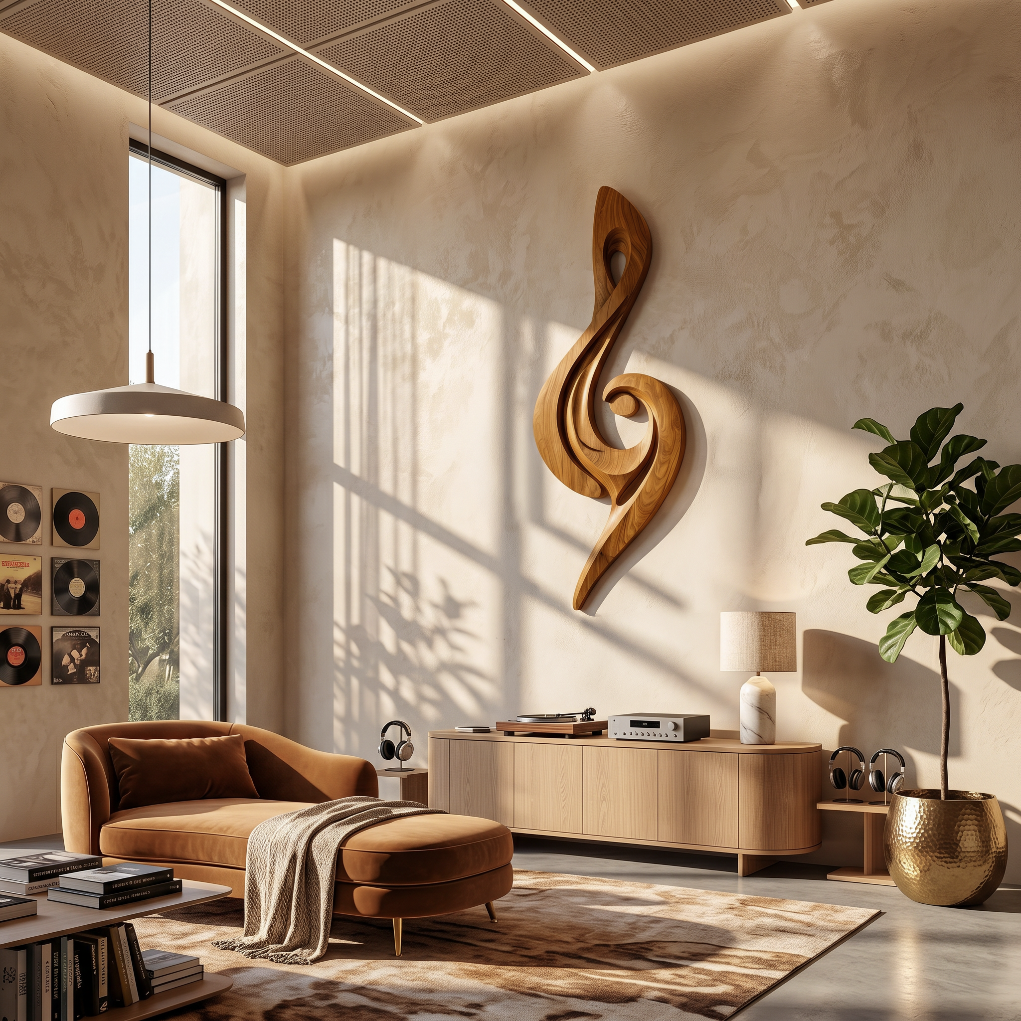 Sculptural Treble Clef Wooden Wall Decor For Living Room SINLSAWD078
