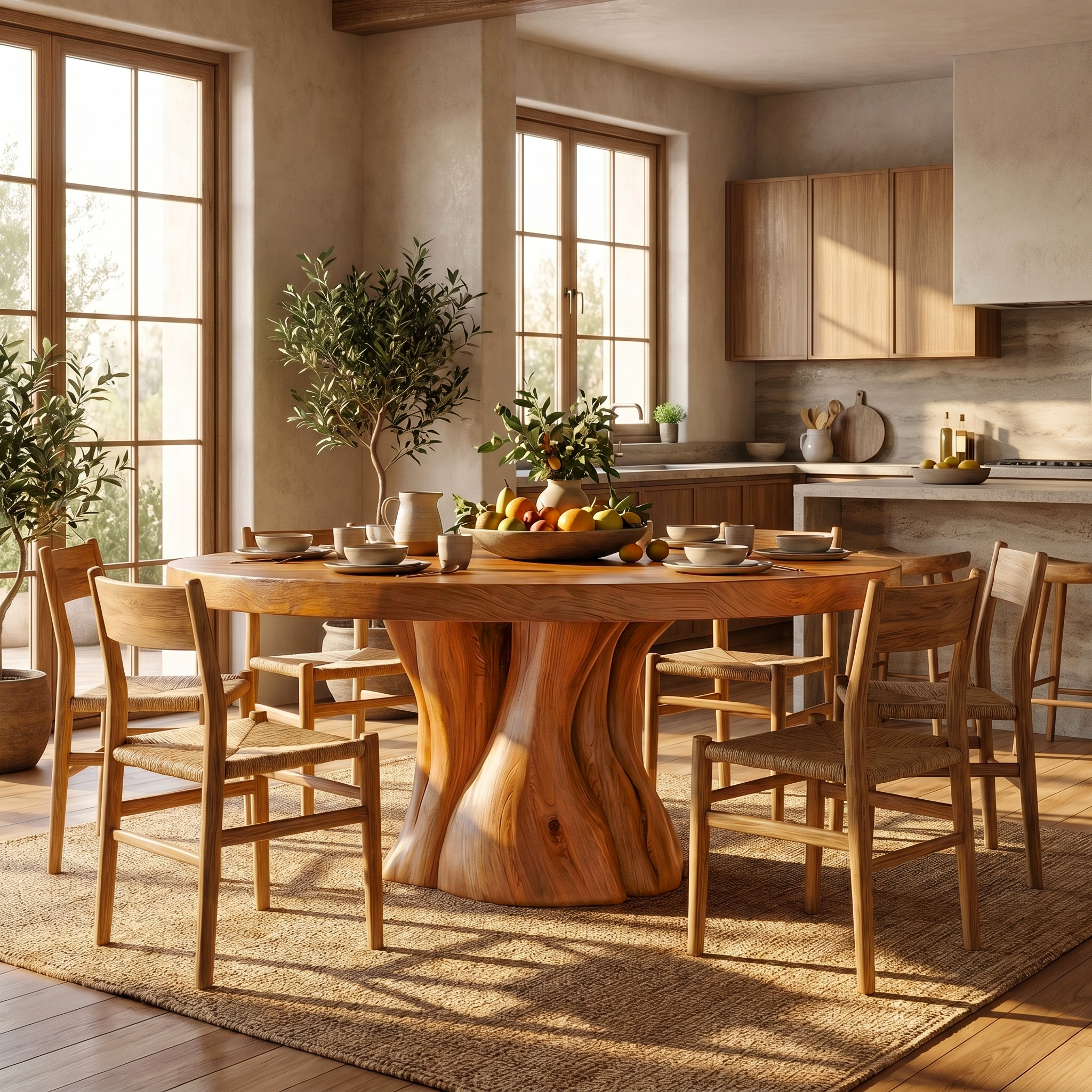 Organic Rustic Round Dining Table For Dining Room SINLKIDT177