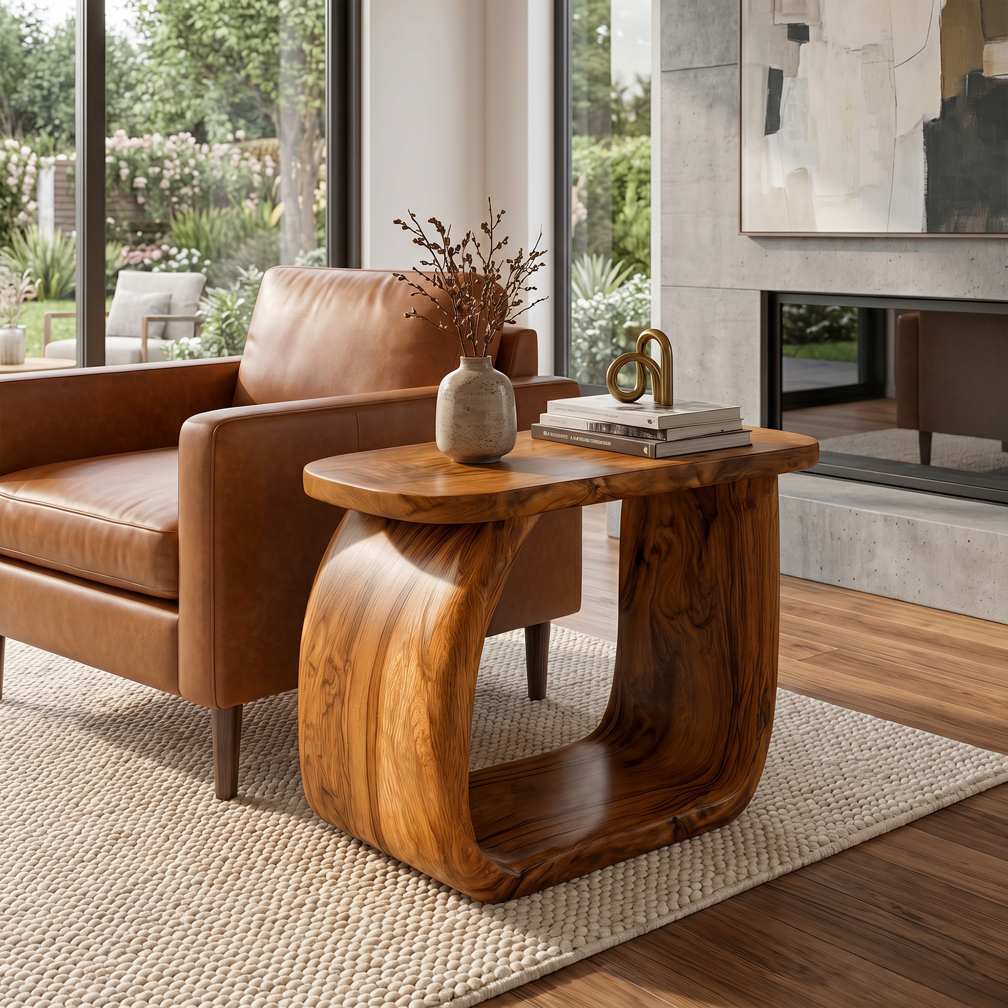 Minimal Beside Table With Curved Open Frame Design For Living Room SINLKIBT244