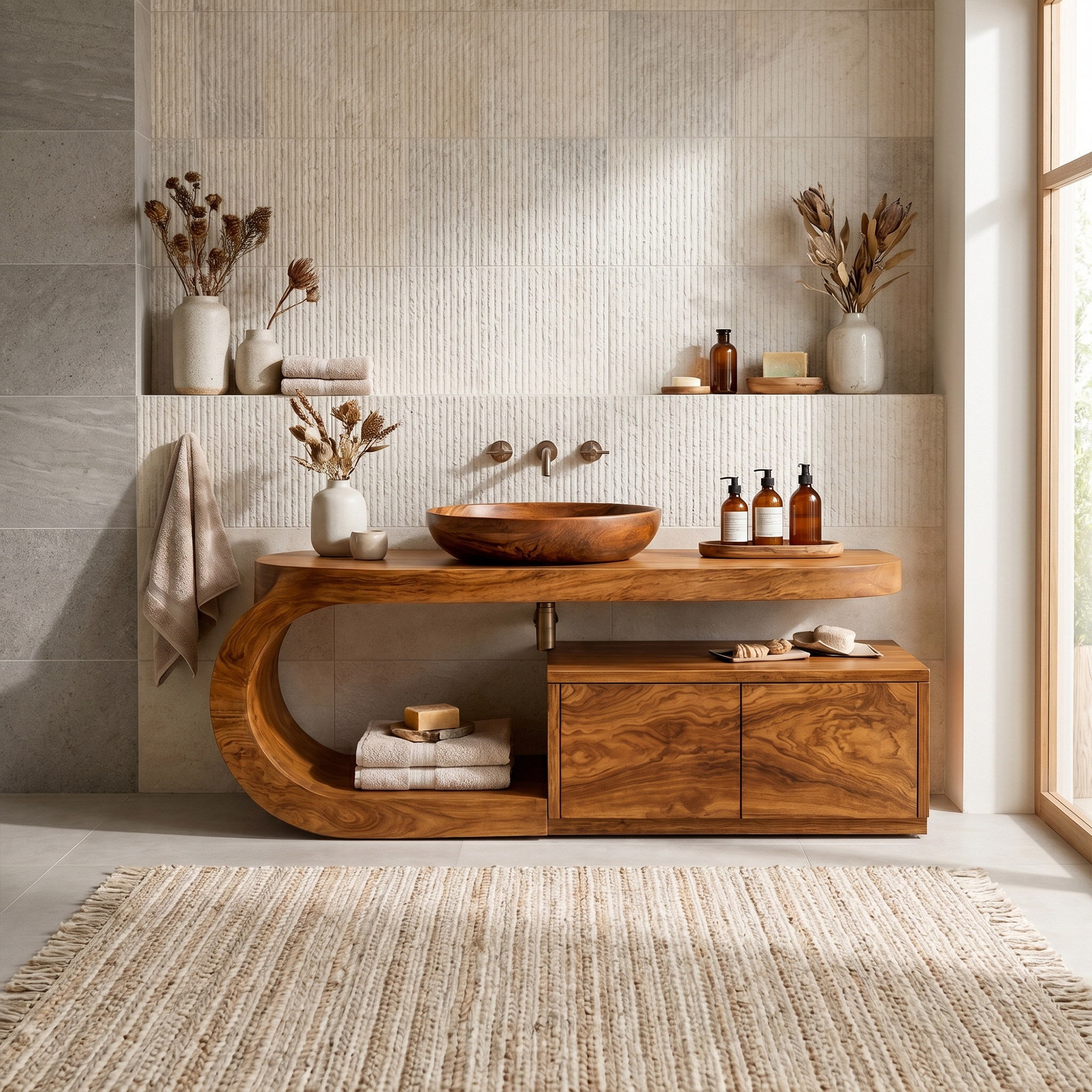 Organic Curved Bathroom Vanity For Bathroom And Powder Room SINLKIBRV299