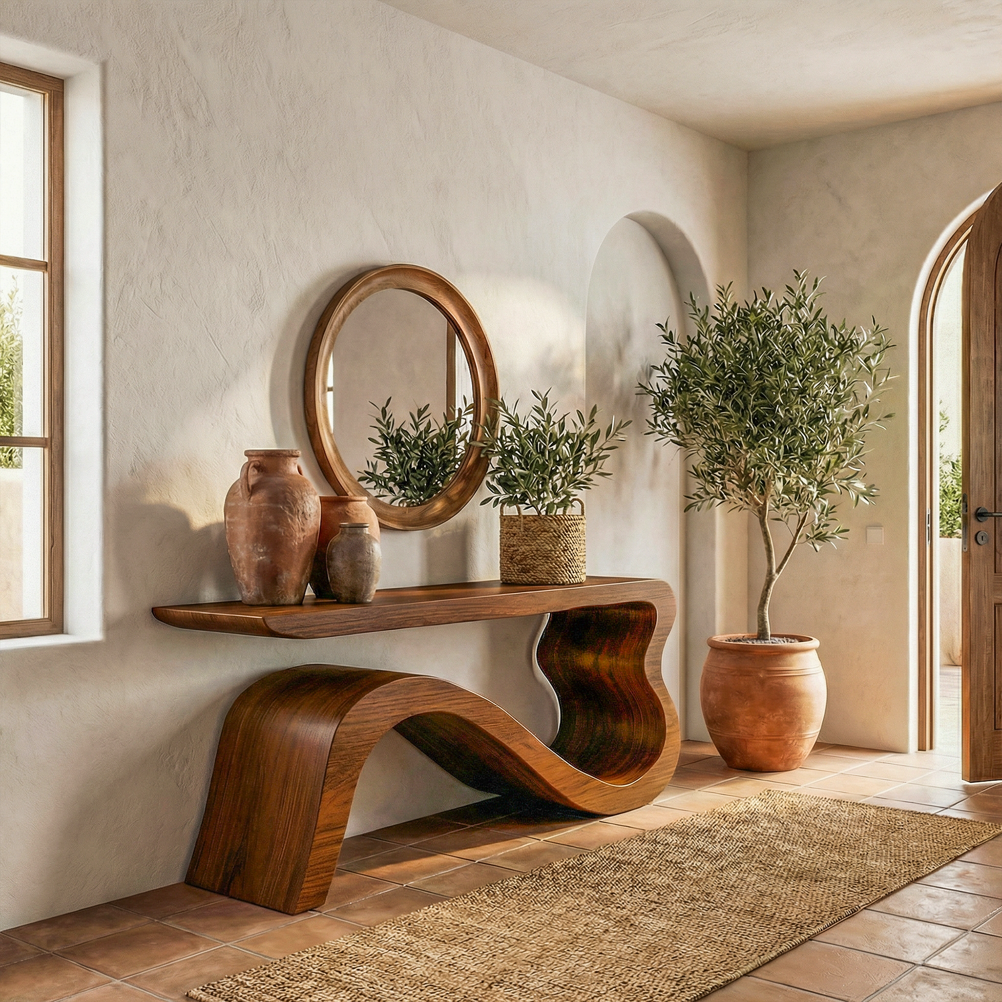 Contemporary Wave Console Table Solid Wood Soft Curved Sculptural Base For Living Room SINLKICS552
