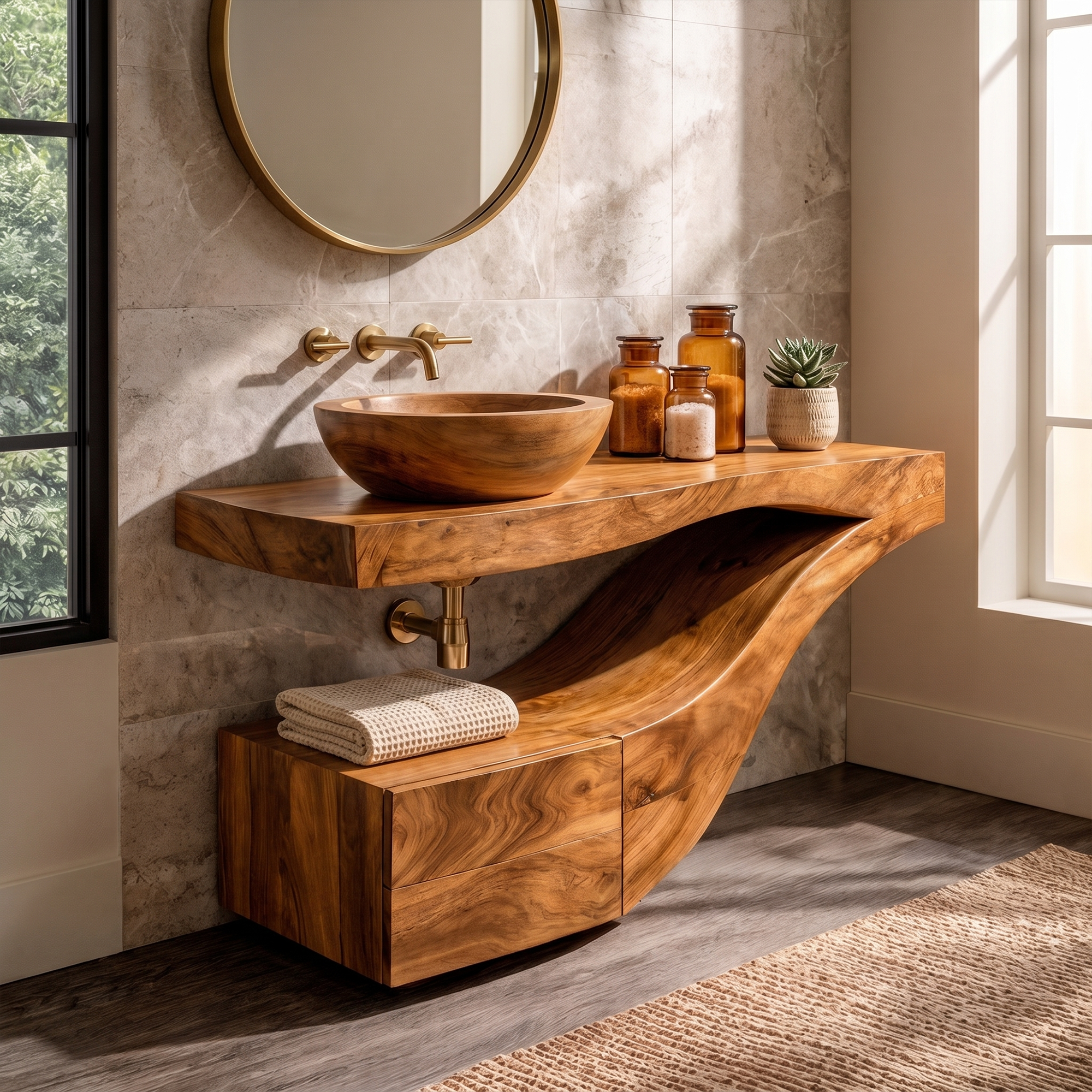 Organic Curved Floating Bathroom Vanity For Bathroom And Powder Room SINLKIBRV302