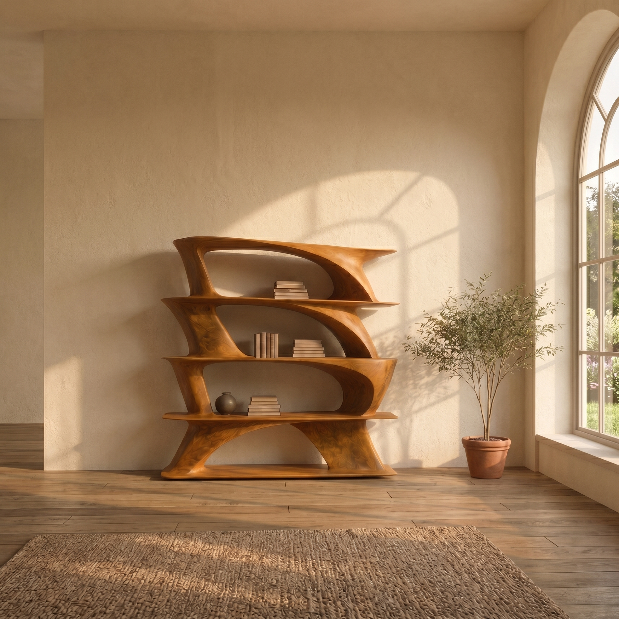 Organic Sculptural Bookshelf With Asymmetrical Open Shelves For Living Room SINLKIBS031