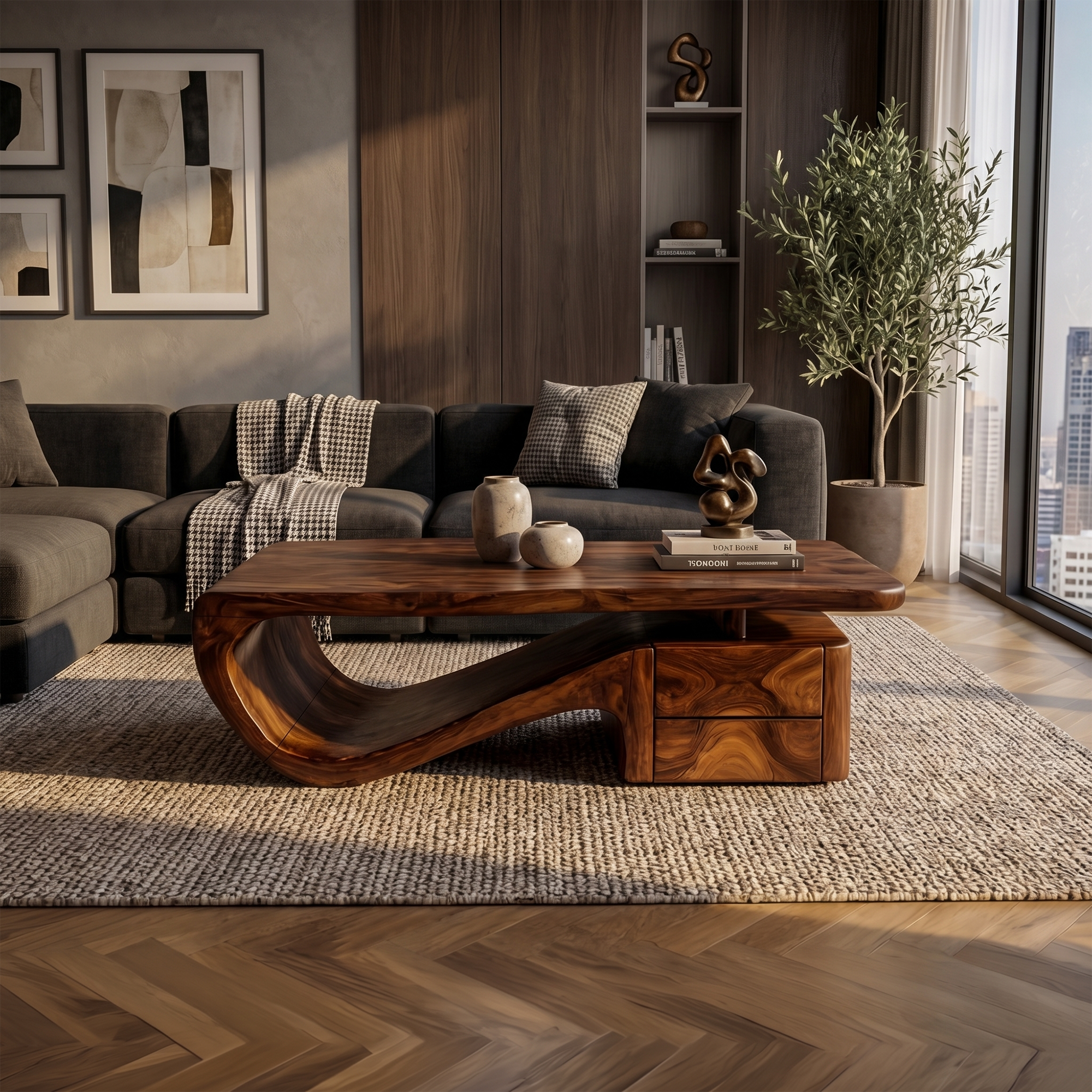 Organic Sculptural Coffee Table With Storage For Living Room And Lounge SINLKICF360