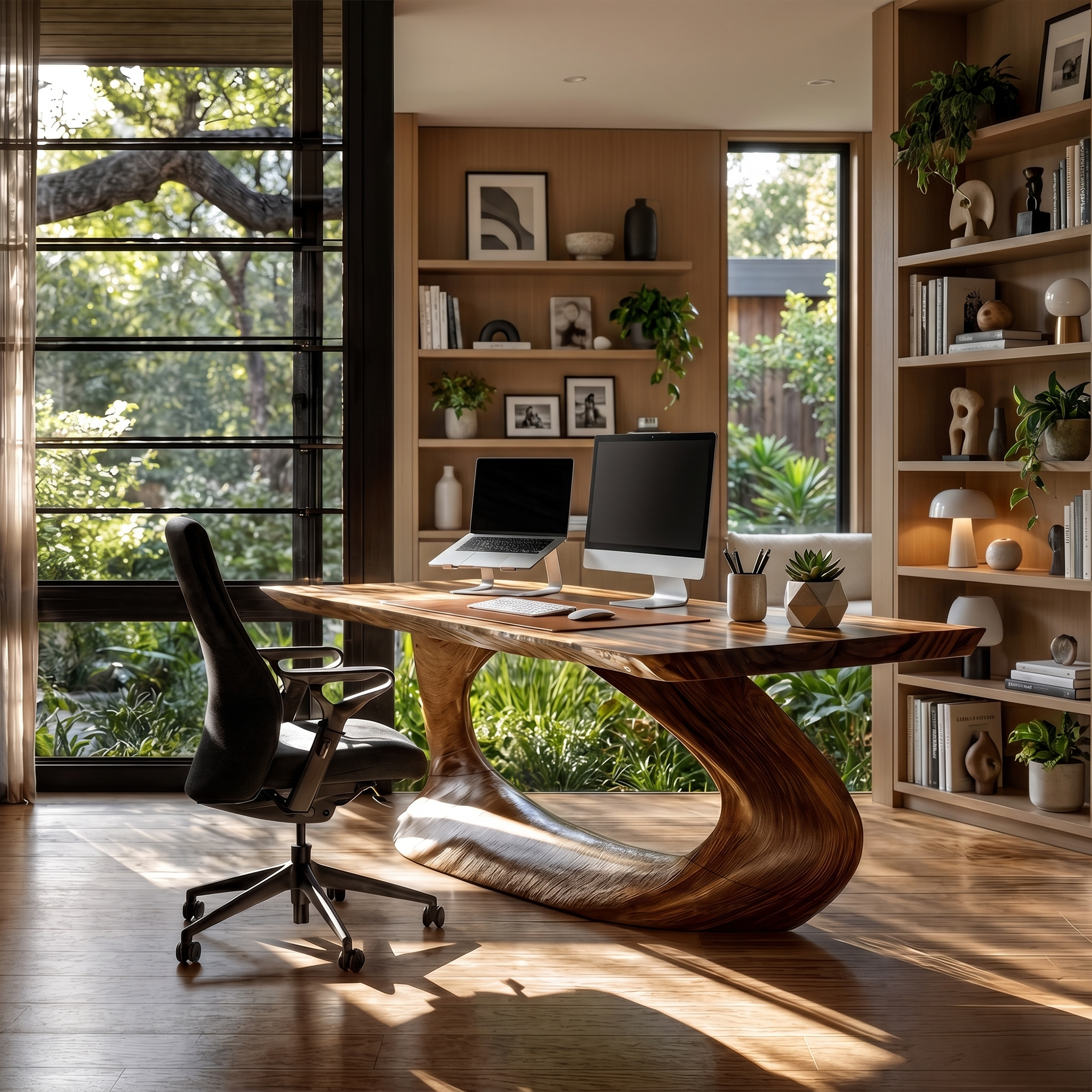 Rustic Desk With Sculptural Curved Base For Home Office SINLKIDK111