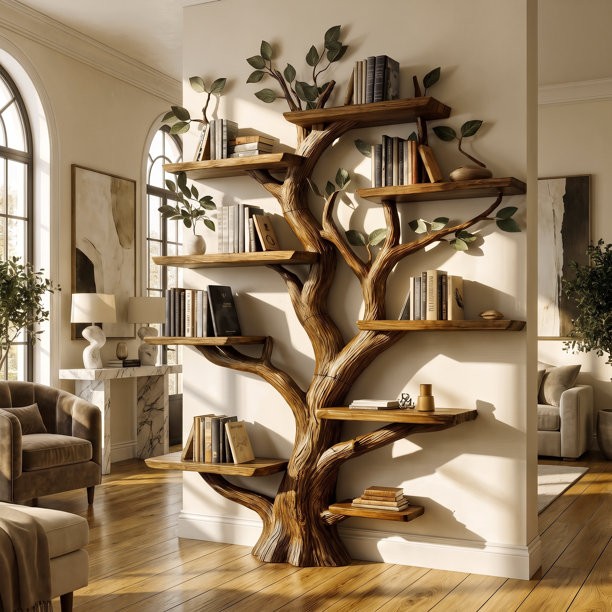 Rustic Solid Wood Tree Bookshelf For Living Room Or Study Room SINLKITB527