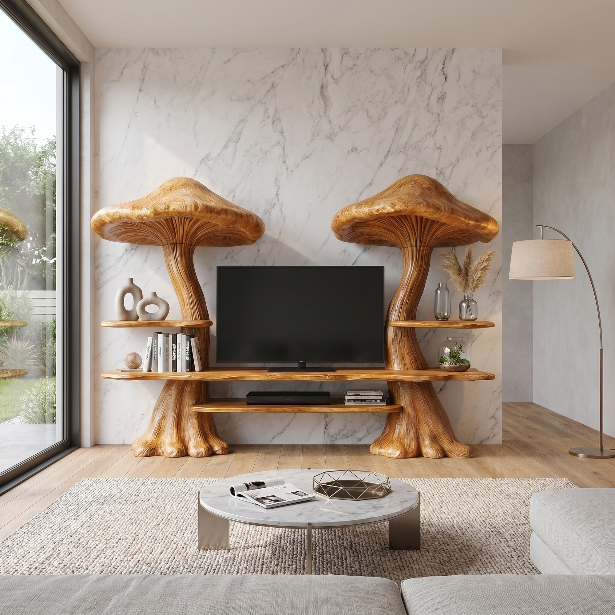 Rustic Mushroom TV Cabinet With Integrated Display Shelves And Media Storage For Living Room SINLKITC051